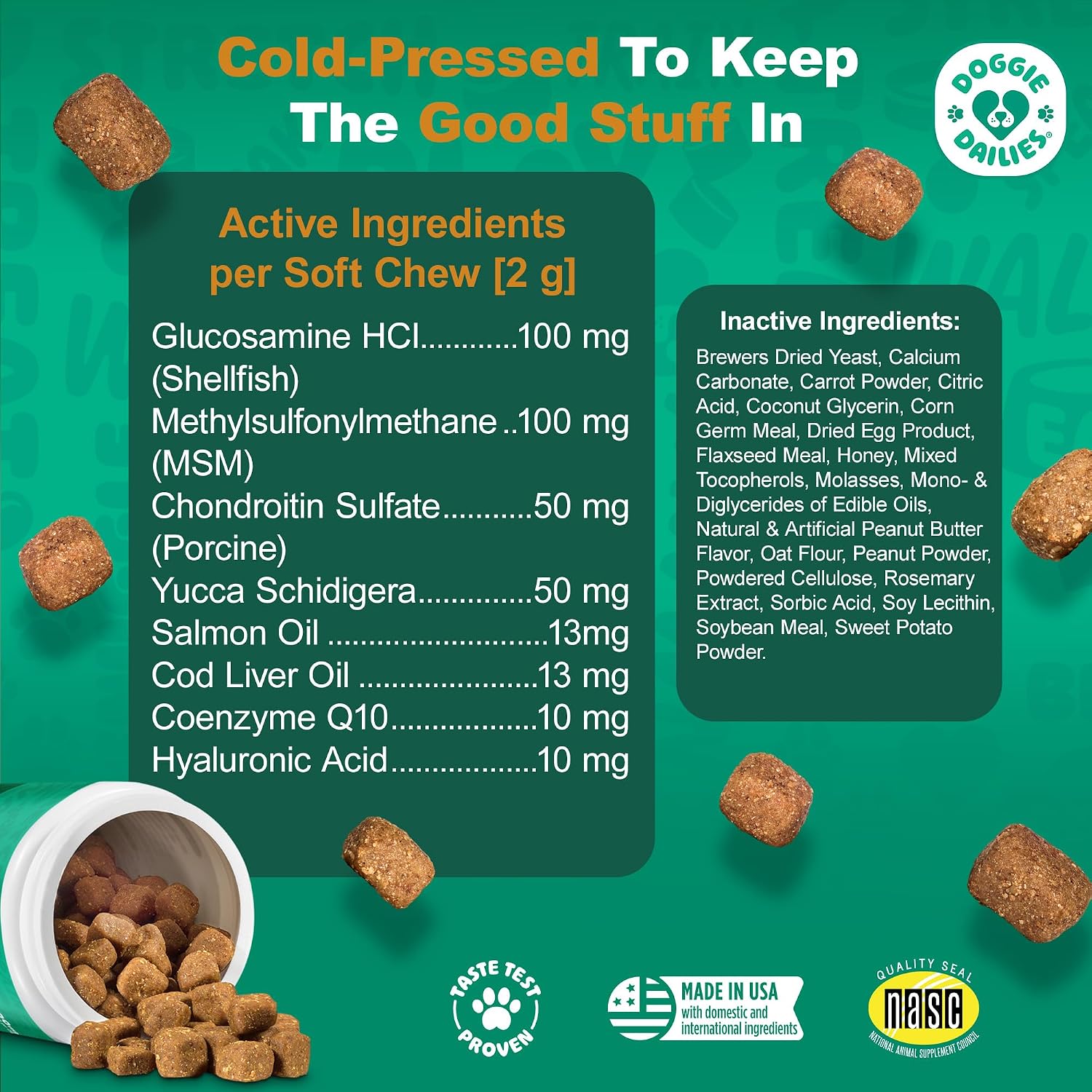 Doggie Dailies Hip & Joint Chews for Dogs, Chicken, All Breeds, 225 Count | Glucosamine & Chondroitin Supplement, Supports Joint Health & Mobility, Soft Chews for Dogs of All Breeds & Sizes