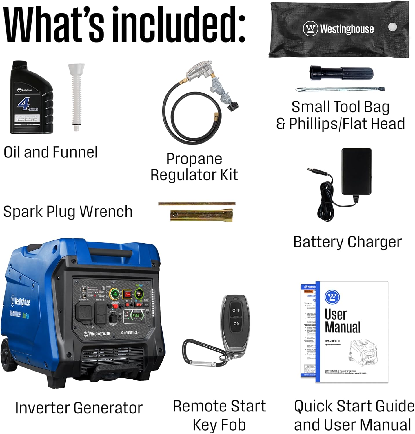 Westinghouse 5000 Peak Watt Super Quiet Portable Inverter Generator, Remote Electric Start with Auto Choke, Wheel & Handle Kit, RV Ready, Gas Powered, Parallel Capable