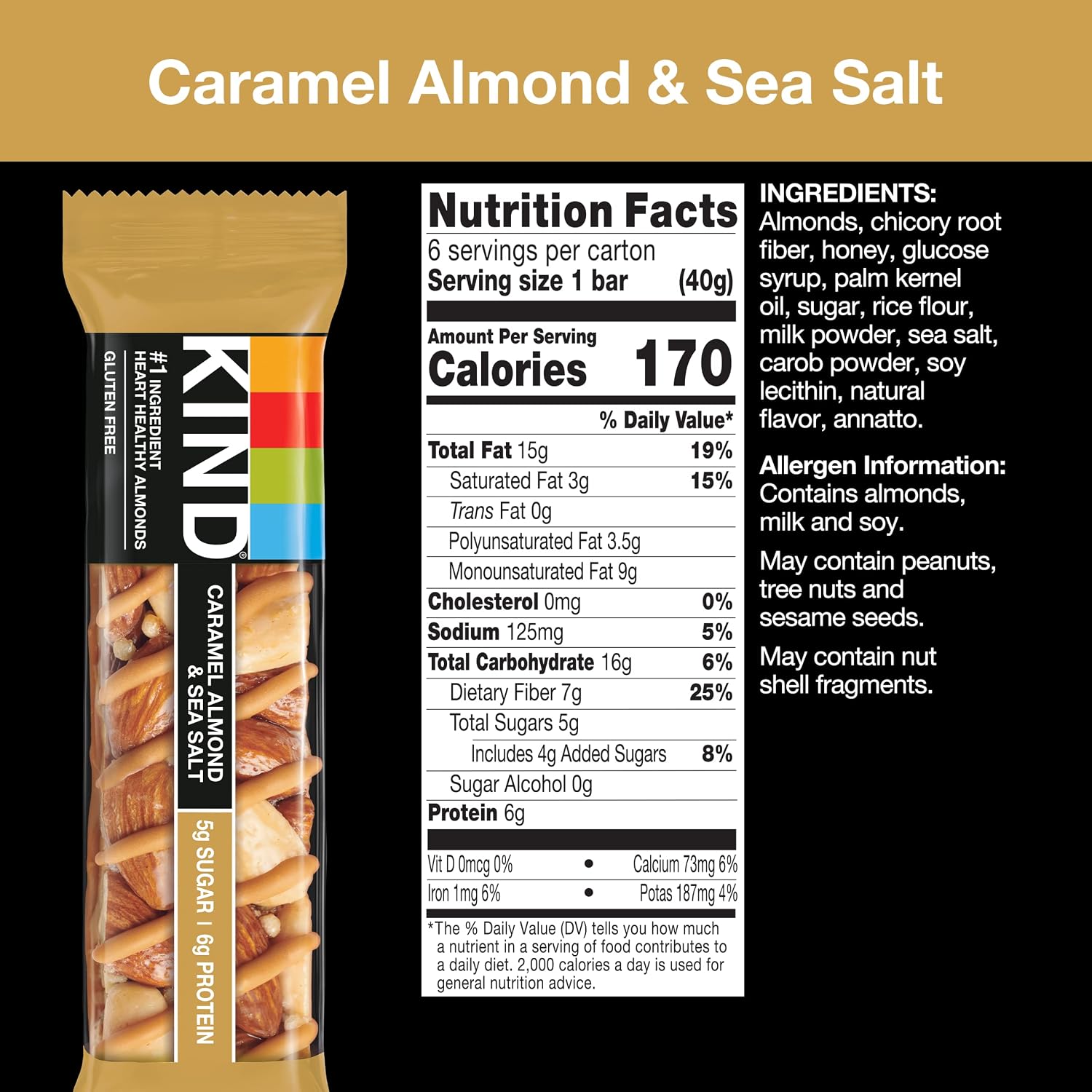 KIND Healthy Snacks Bars, Dark Chocolate Nuts & Sea Salt, Gluten Free, Low Sugar, High Fiber Snacks, 6g Protein, 12 Count