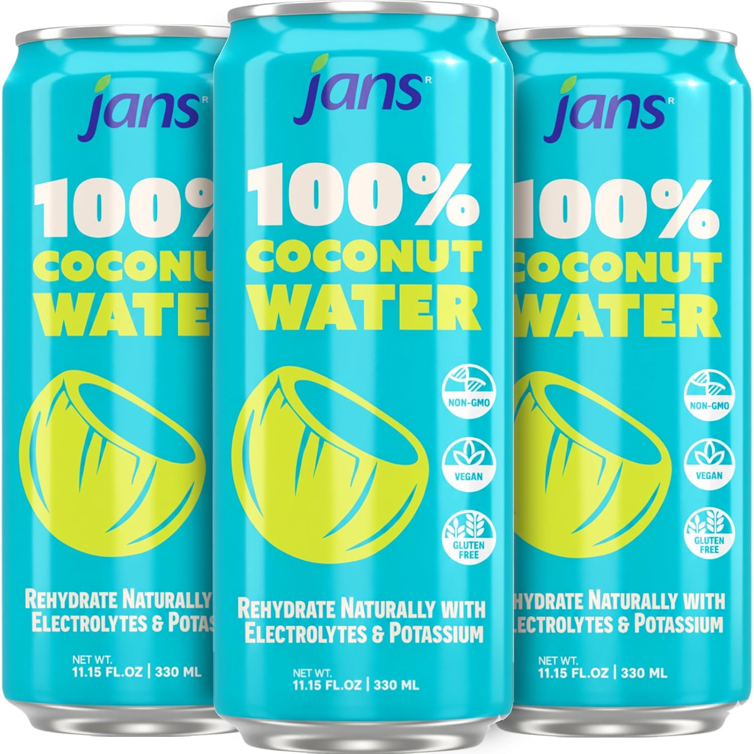 Jans 100% Coconut Water With Pulp, Unsweetened, 16.57 Fl Oz, Pack of 12