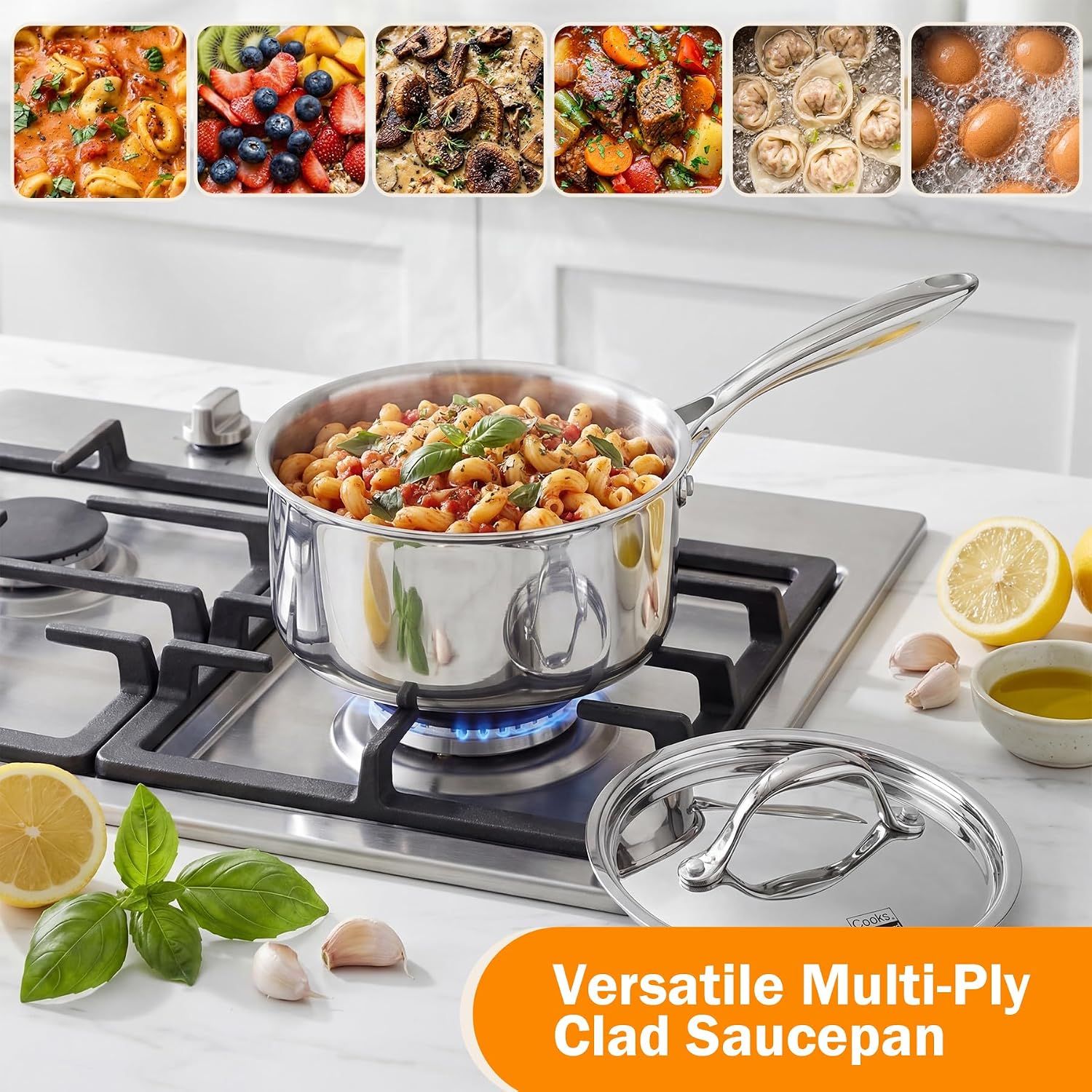 Cooks Standard Multi-Ply Clad 1.5 Quart Stainless Steel Saucepan with Lid, Small Kitchen Induction Cooking Sauce Pot Pan, Dishwasher & Oven Safe, Compatible with All Cooktops