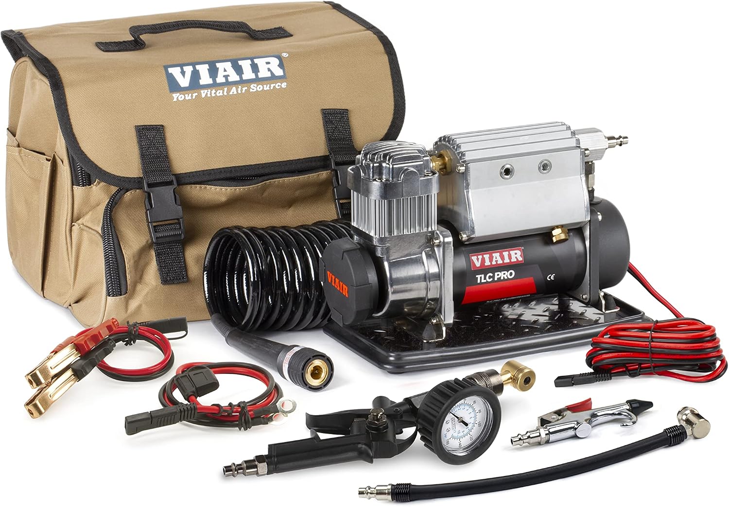 VIAIR TLC BOOST Air Compressor Source Kit – 120 PSI Stationary Tire Inflator with 1.5 Gallon Tank, Presta Valve Chuck, Inflation Tips & 30ft Coil Hose – For Air Tools, DIY Projects & Mobile Shops