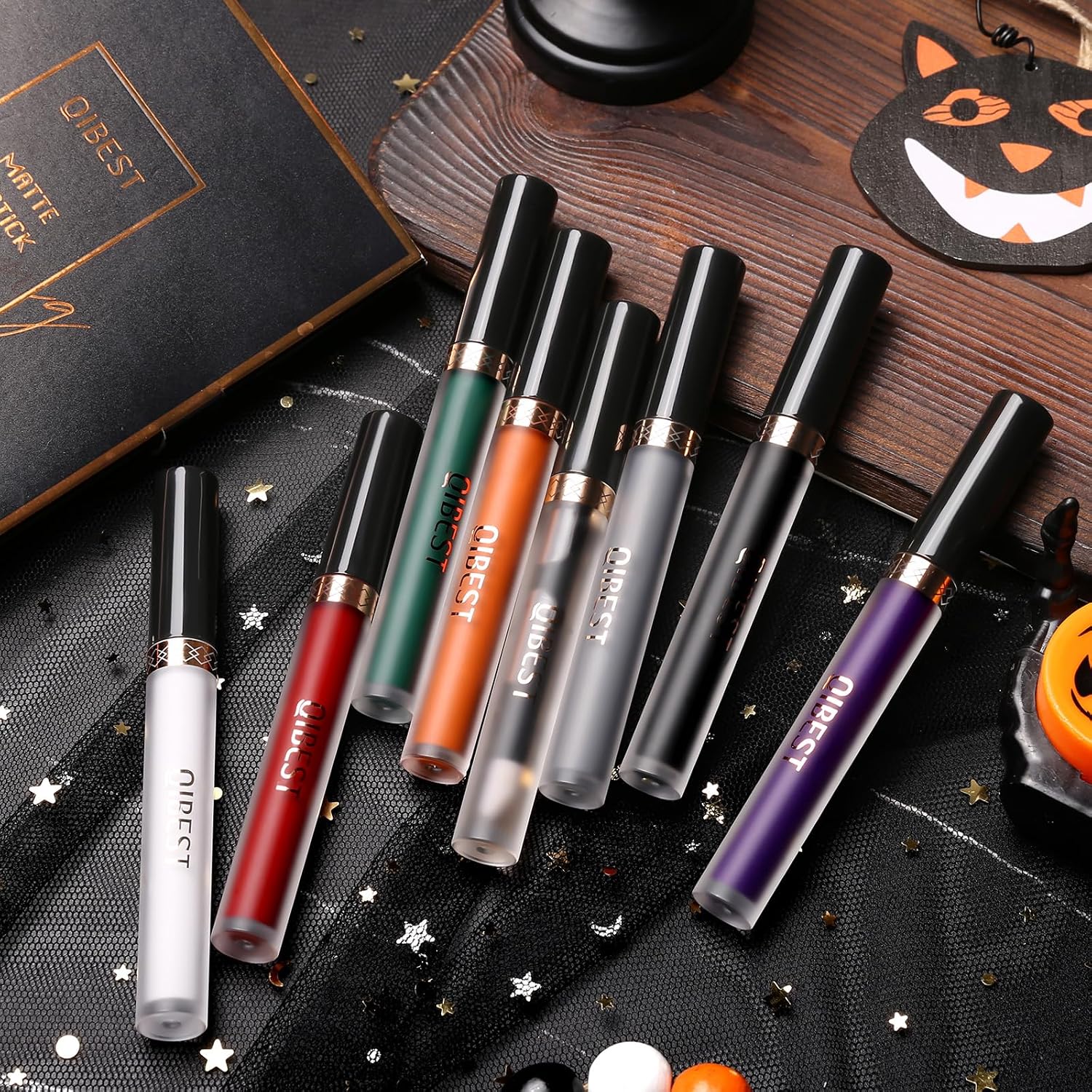 QiBest 7Pcs Matte Liquid Lipstick + 1Pcs Lip Plumper Makeup Set Kit, Pigmented Long Lasting Lip Gloss Set