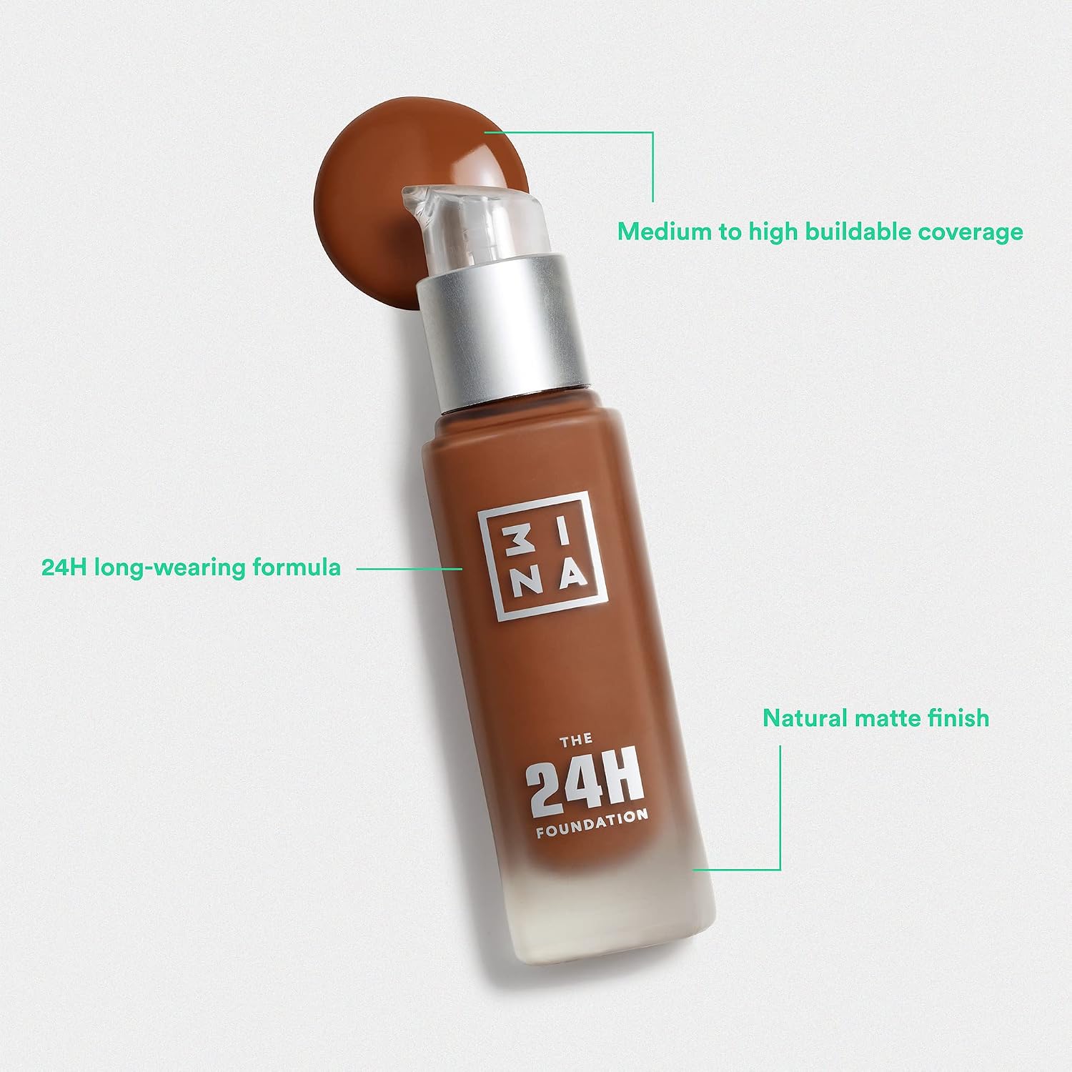 3INA The 3-in-1 Foundation – Liquid Foundation with SPF 15 – 12-Hour, Light to Medium Coverage – Skincare, Concealer, Coverage in One – 213 – 1.01 oz