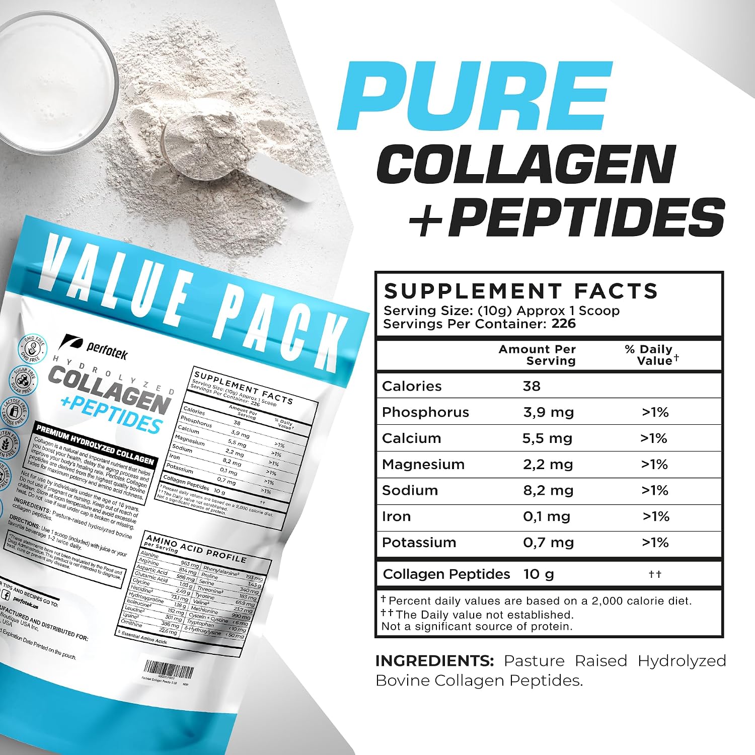 Collagen Powder for Women Men (5Lb) Types I & III Unflavored Easy to Mix Hydrolyzed Protein Peptides Non-GMO Grass-Fed Gluten-Free Kosher Pareve