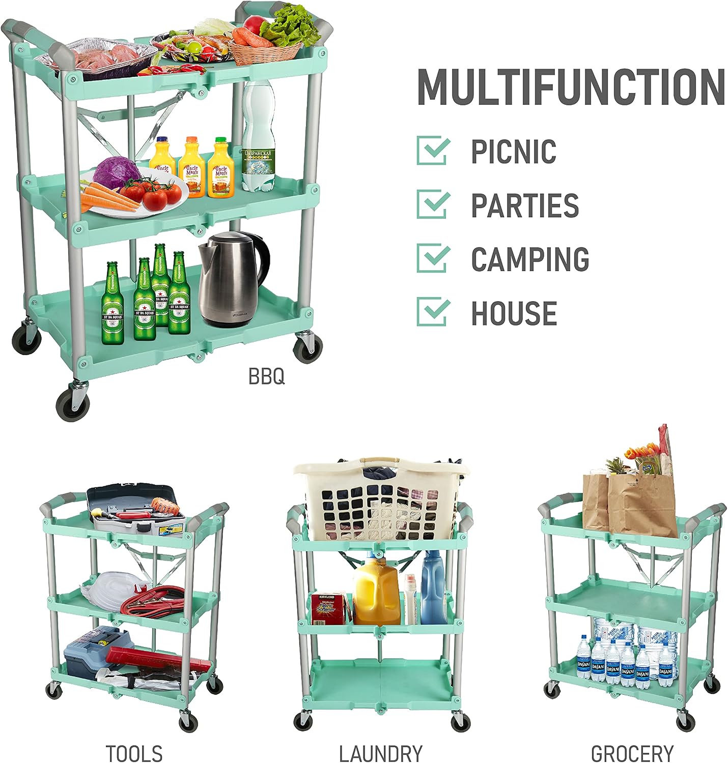 Olympia Tools 85-188 Pack-N-Roll Folding Collapsible Service Cart, 150LB Capacity, Black