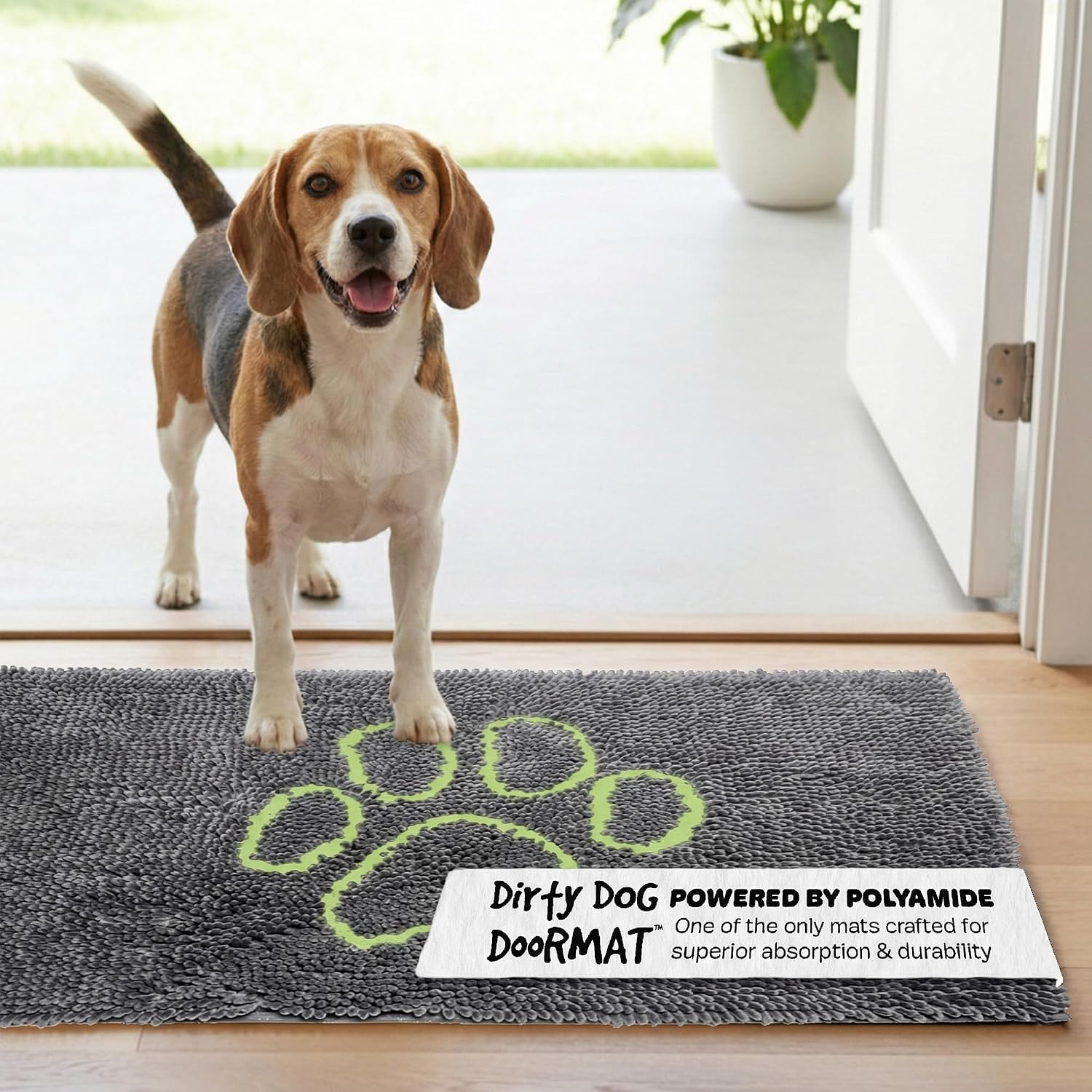 Dog Gone Smart Dirty Dog Doormat - Fast Drying Rug with Super Gripper Backing for Clean Floors - Super Absorbent and Machine Washable Mat for Muddy Paws - Grey