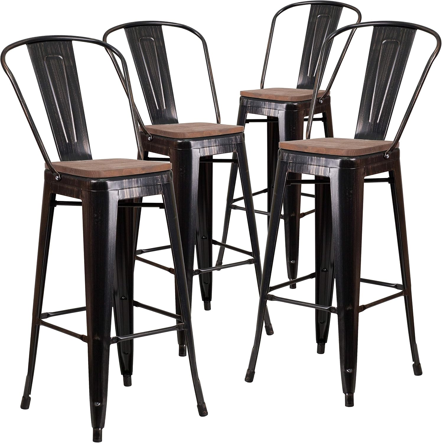 Flash Furniture 30 in Metal Barstool with Back, Blue | Commercial Grade, Removable Back, Indoor/Outdoor Use