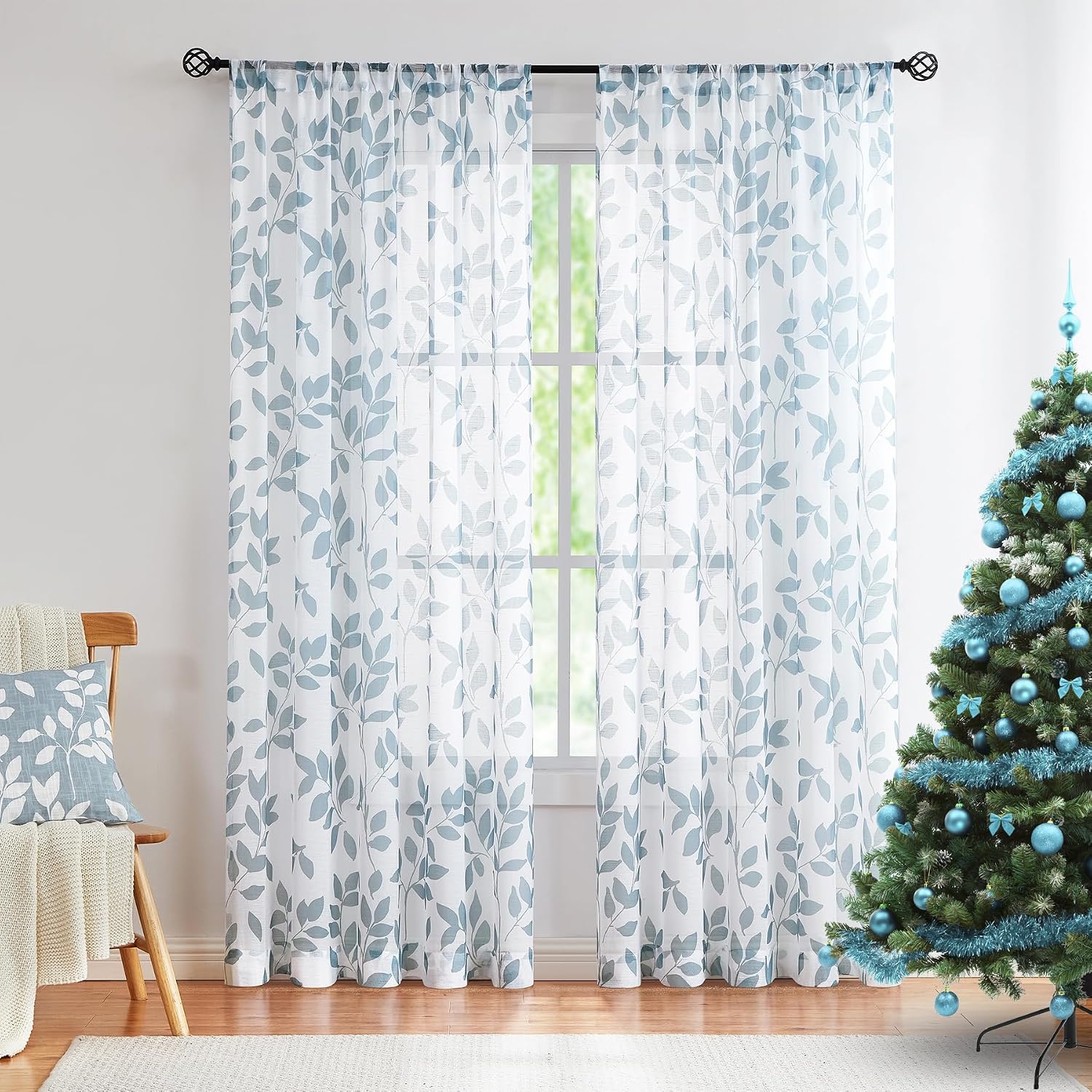 Leaf Semi Sheer Curtains for Bedroom Living Room 52x72" Taupe White Print 2