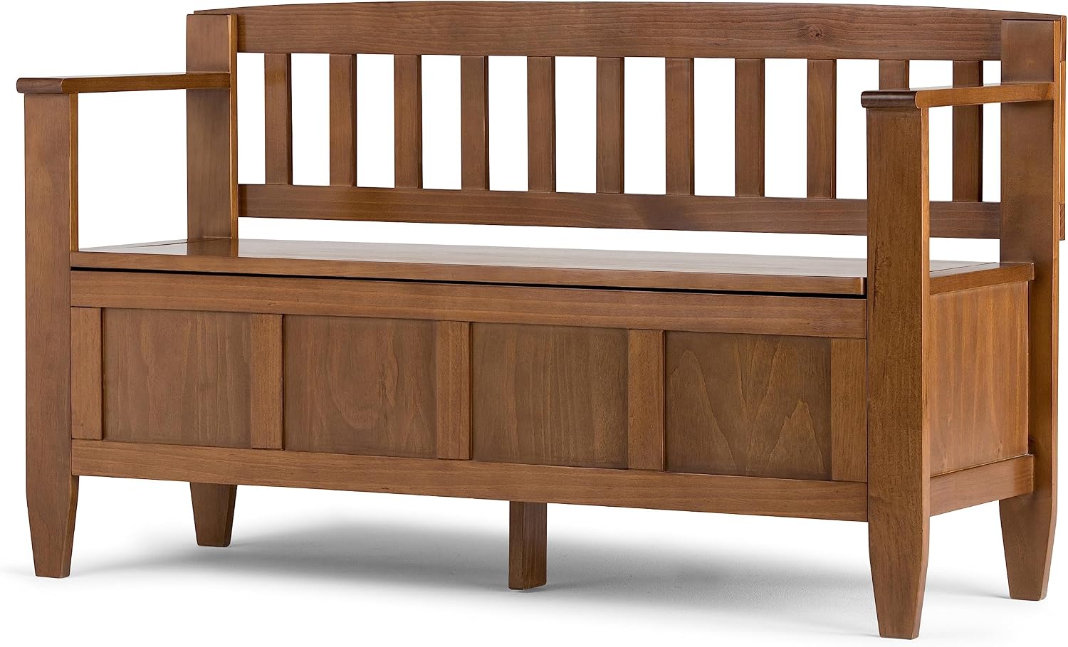 SIMPLIHOME Connaught 30" Wide Solid Wood Storage Bench in Chestnut Brown | Contemporary entryway bench with lift-up lid and hidden storage; mudroom, hallway, foyer, or shoe bench.