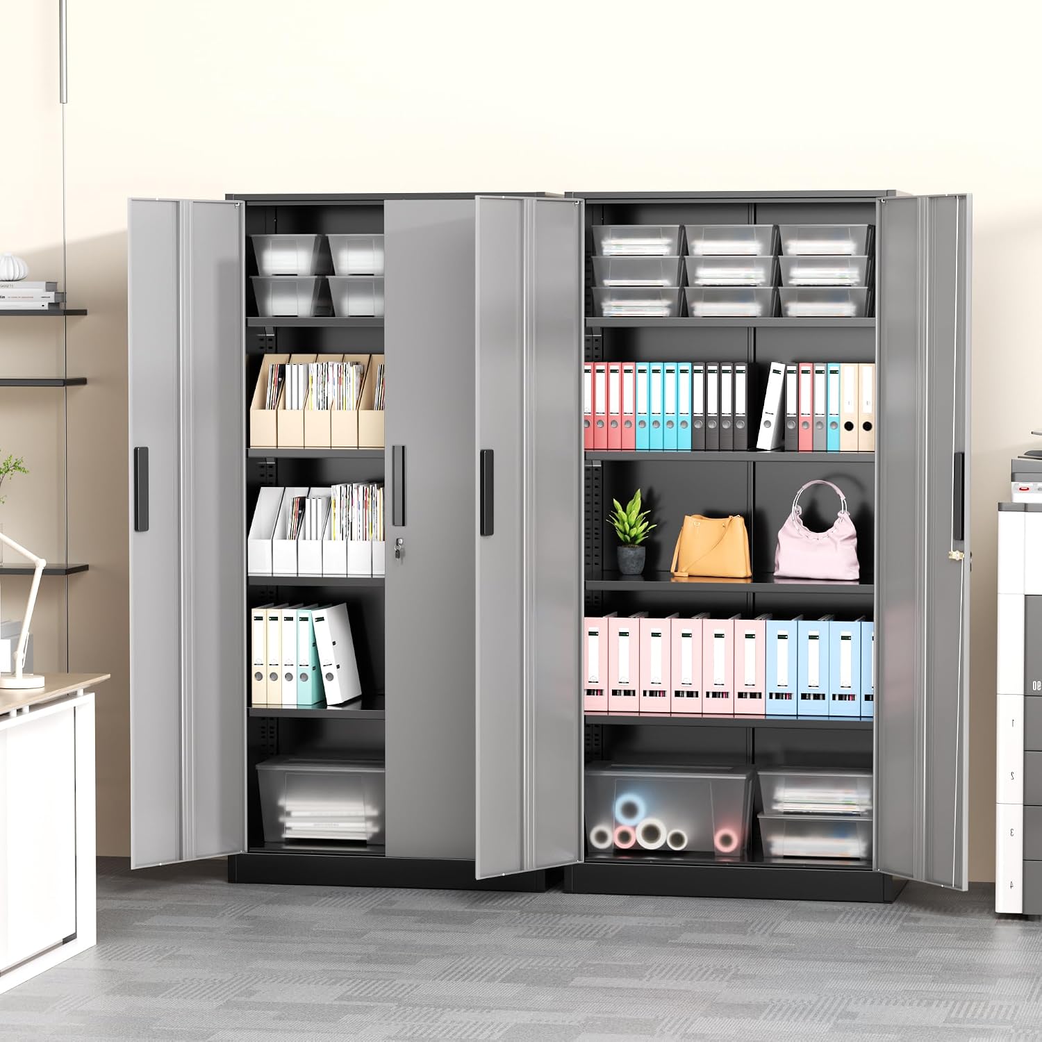 Greenvelly Steel SnapIt Storage Cabinet, 72" Locking Metal Garage Storage Cabinet with 4 Adjustable Shelves, 2 Doors and Lock for File, Office, Garage