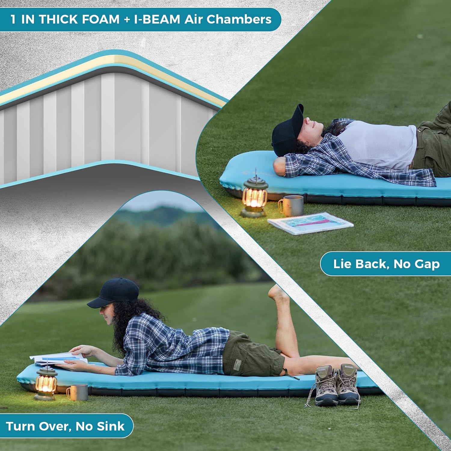 KingCamp Premium Double Camping Mattress, 7.5 R-Value, 2 Person Black