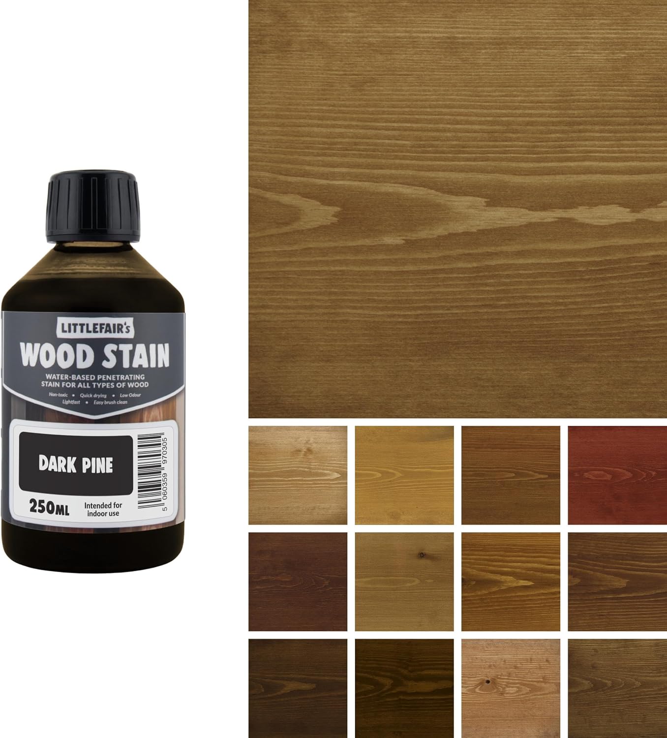 Littlefair's Wood Stain Water Based - 8.5oz/250ml - Indoor Furniture Stain Light & Dark Finishes - Special Non Toxic & Eco Friendly Formula - Wood Stain for Crafts - Color: Antique Stripped Pine