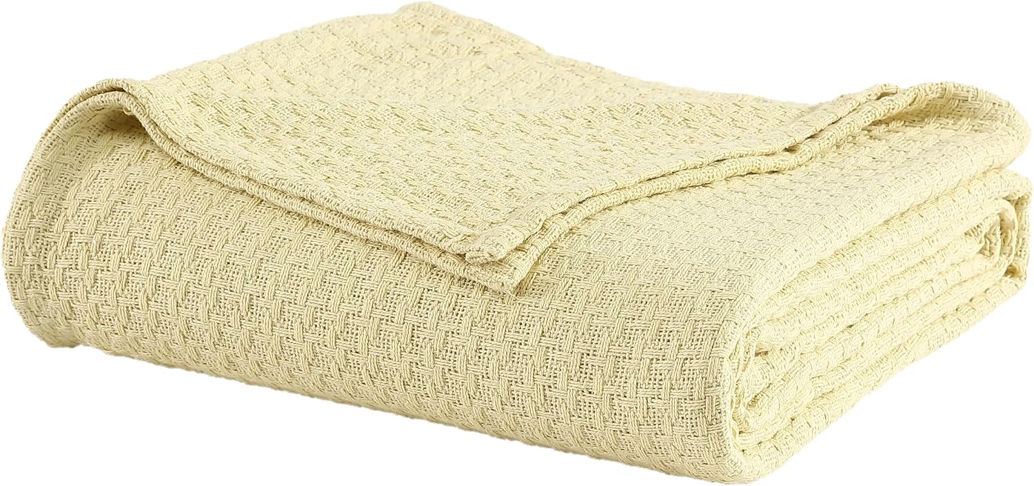 Grand Hotel Lightweight Full/Queen Blanket, 100% Cotton, Pearl Blue | All-natural yarn-dyed mercerized cotton is exceptionally durable, breathable and soft