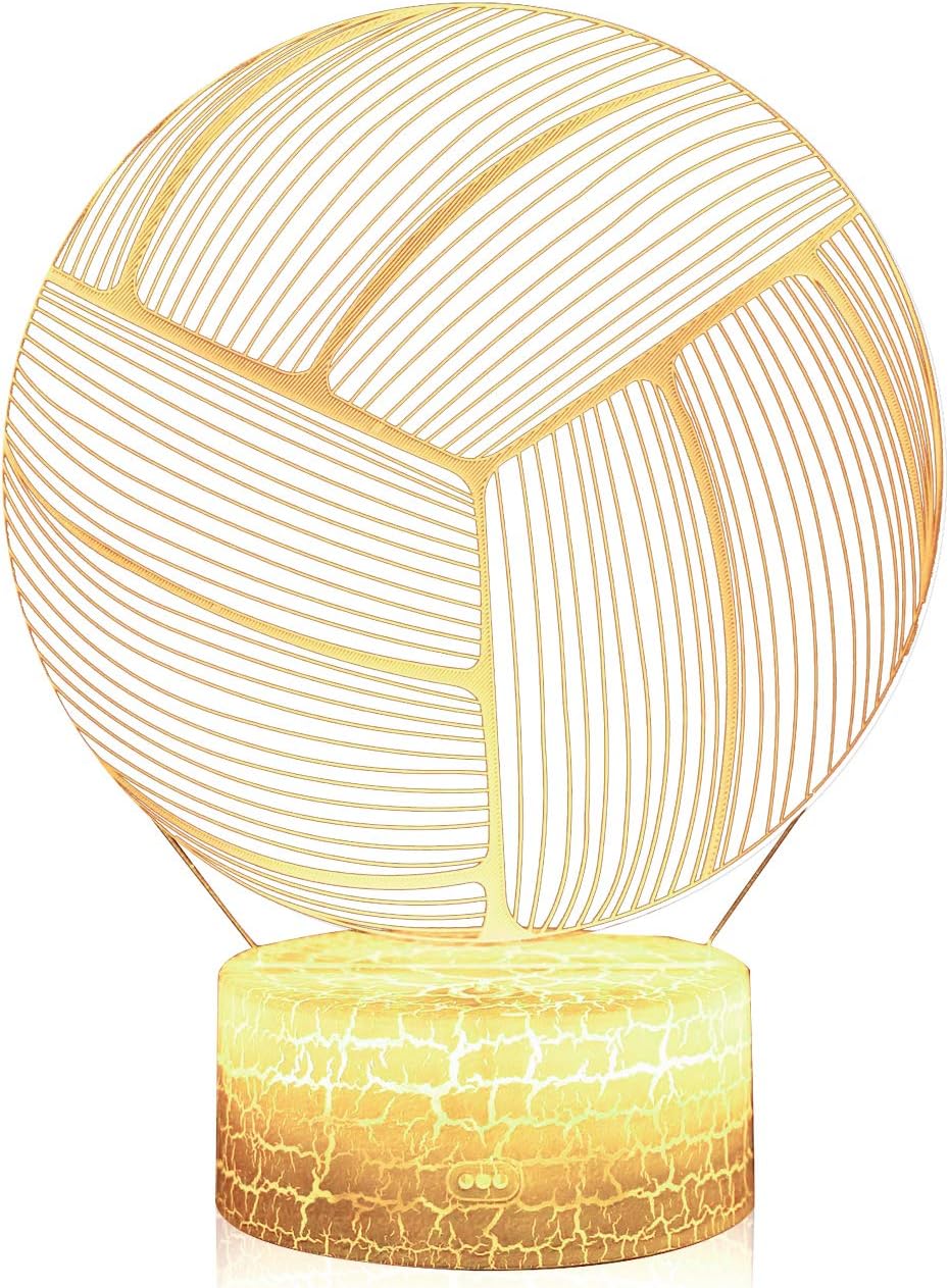 Volleyball 3D Illusion Night Light,16 Colors Changing Touch Switch & Remote Control,Acrylic Flat & ABS White Crack Base &USB Cable Table Lamp