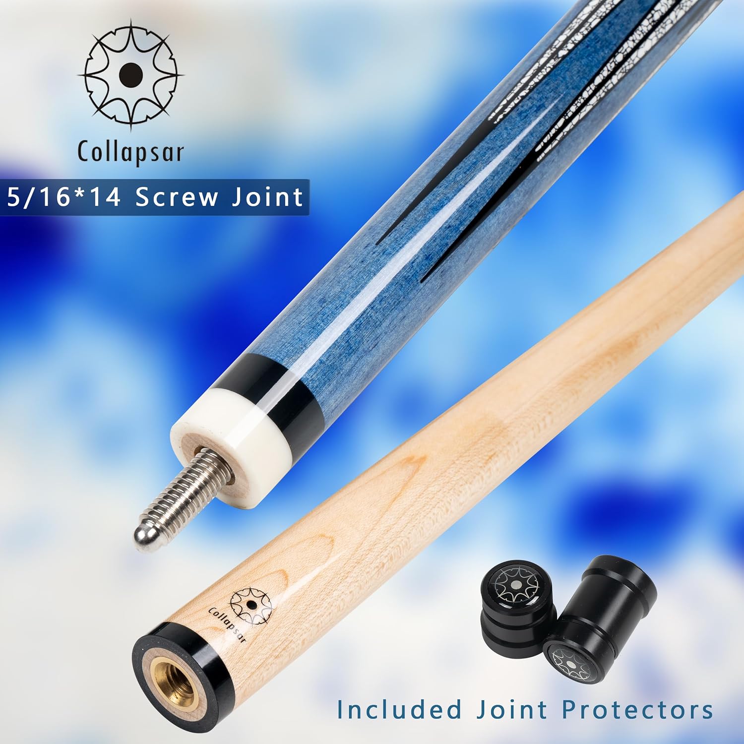 Collapsar CA Pool Stick with 1X1 Hard Case 58" Billiard Cue Stick | Canadian Maple Shaft with 13mm Cue Tip,19-21 oz Professional Pool Cue Set