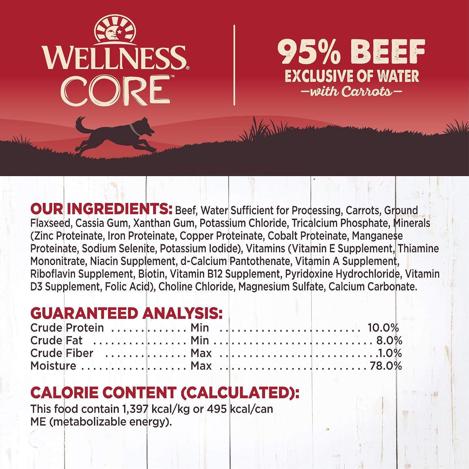 Wellness CORE 95% Adult Canned Wet Dog Food, Grain Free, Natural, Beef with Carrots Recipe, 12.5 oz, Pack of 12 Cans