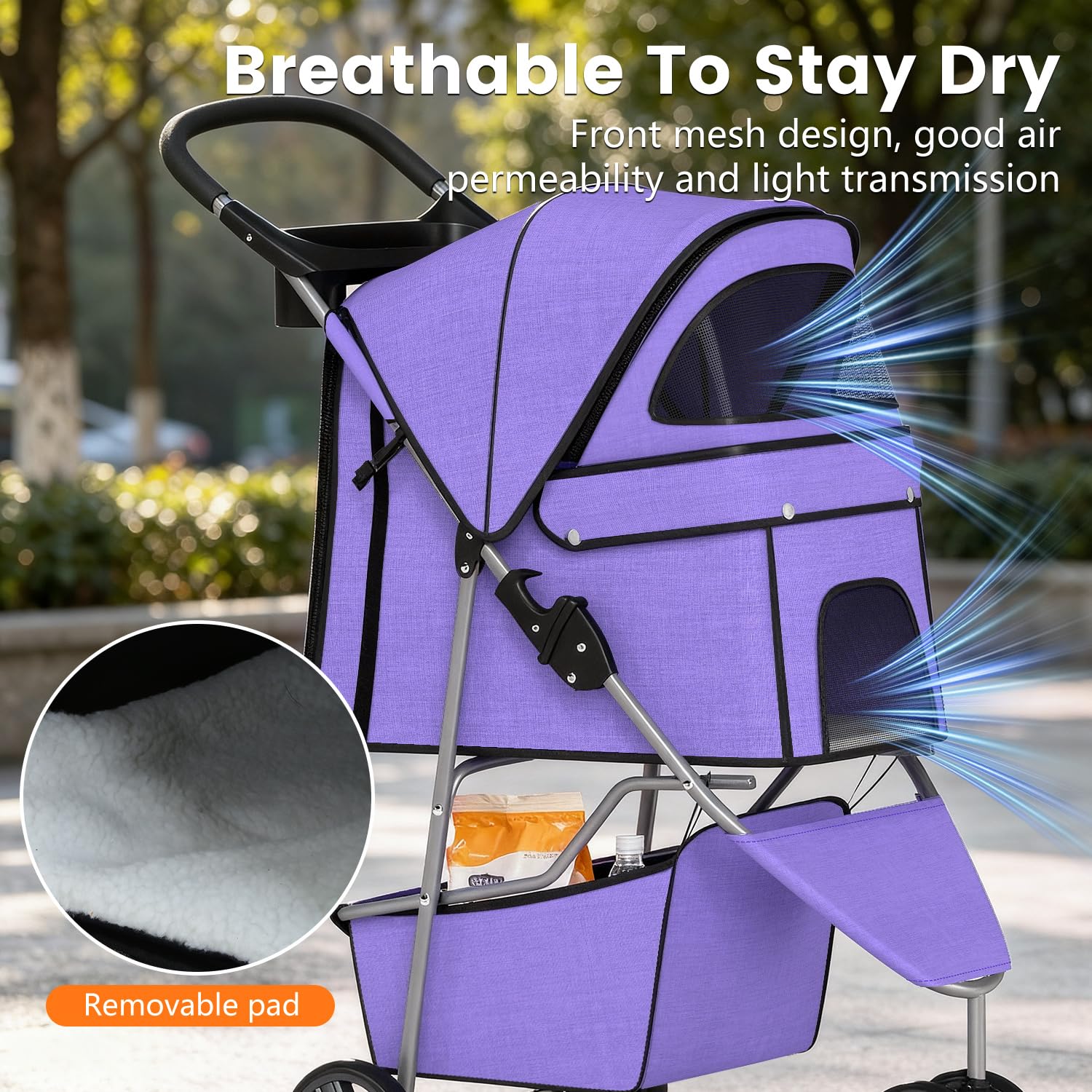 BestPet | 3-Wheel Pet Stroller | Dog and Cat Stroller | Breathable Mesh | Lightweight Travel Carrier | Waterproof & Foldable Design | Storage Basket | Black | for Daily Walks & Outdoor Use | Breathable Mesh | Lightweight, Waterproof Travel Carrier with C…