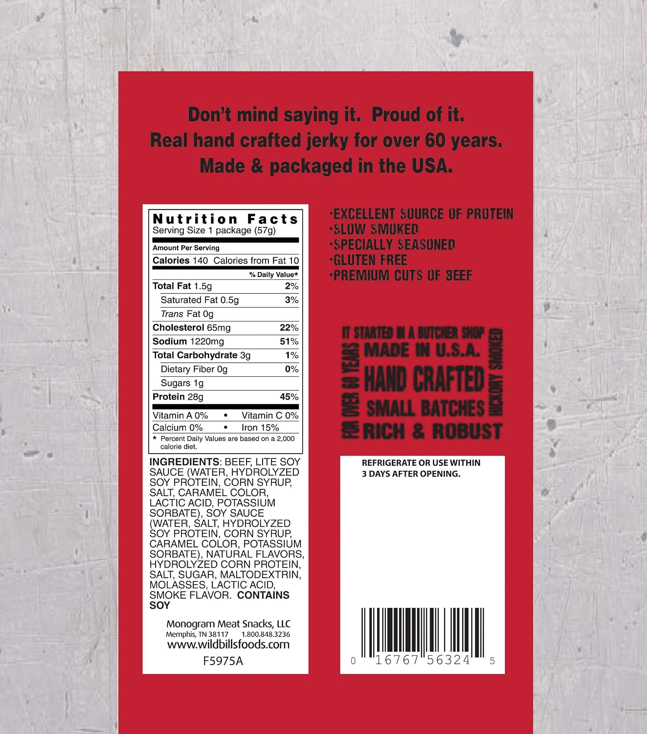 Wild Bill's Hickory Smoked Beef Jerky Strips, 30 Ct, 15 Oz | Keto, Low-Carb And High-Protein, Made In The USA, USDA Inspected, Marinated In Soy Sauce, Garlic, Black Pepper, Chewy Texture