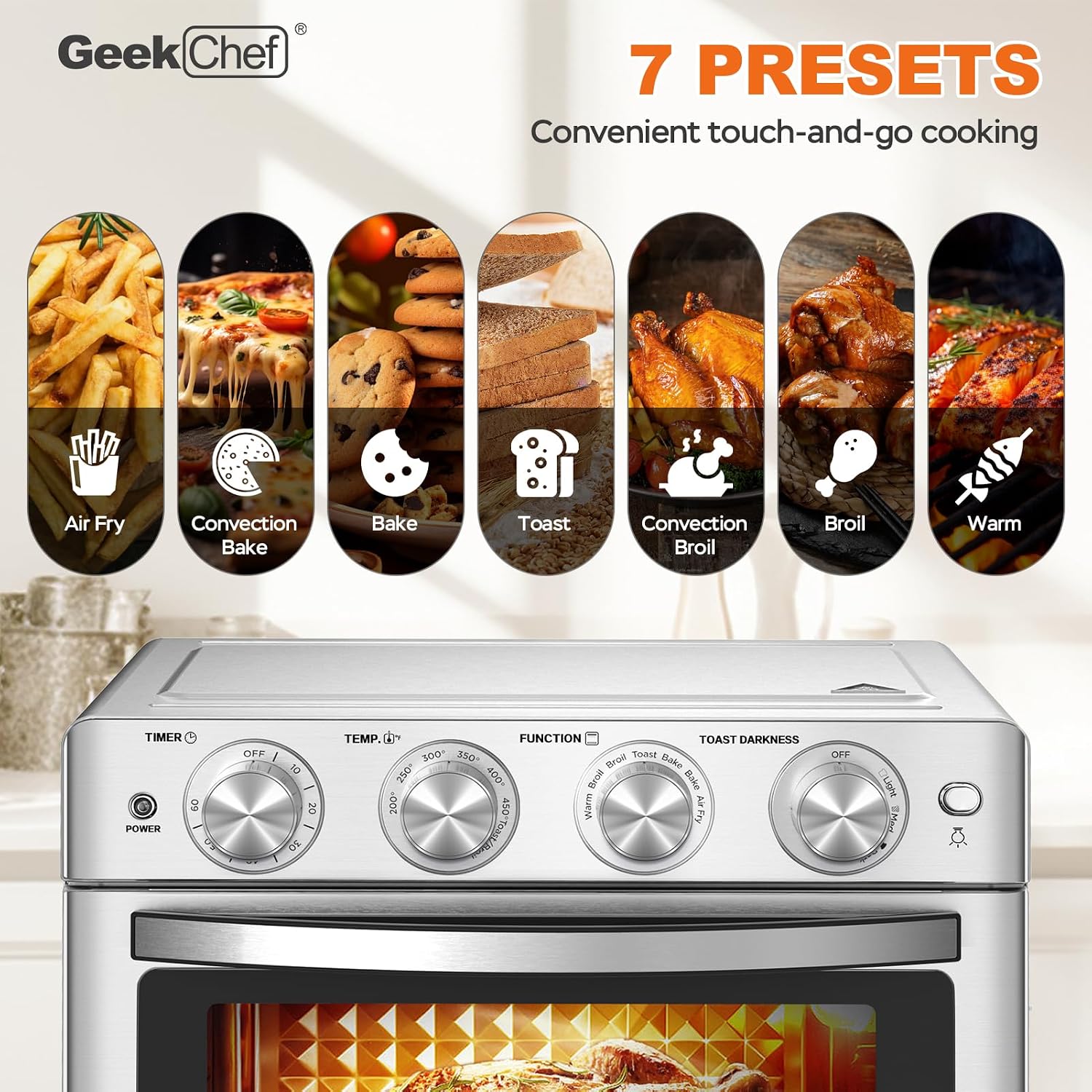 Geek Chef Air Fryer Toaster Oven 26 QT, Large AirFryer Convection Countertop Oven Combo with Easy Bake, Roast, Broil, Warm