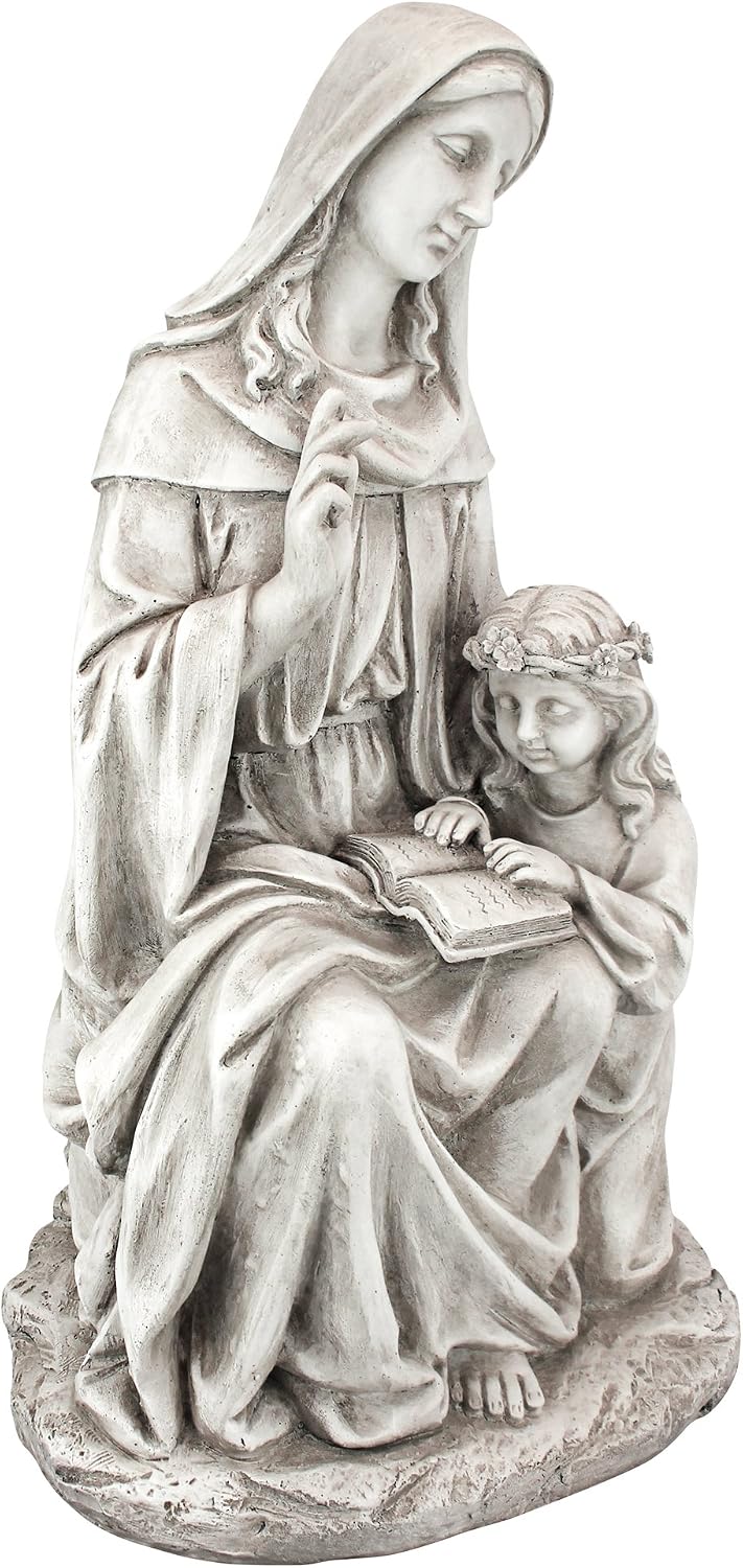 Design Toscano Anne with Young Mother Mary Holy Religious Garden Statue, 12 inches wide, 21 inches tall, Cast Stone Resin, Antique Stone Finish