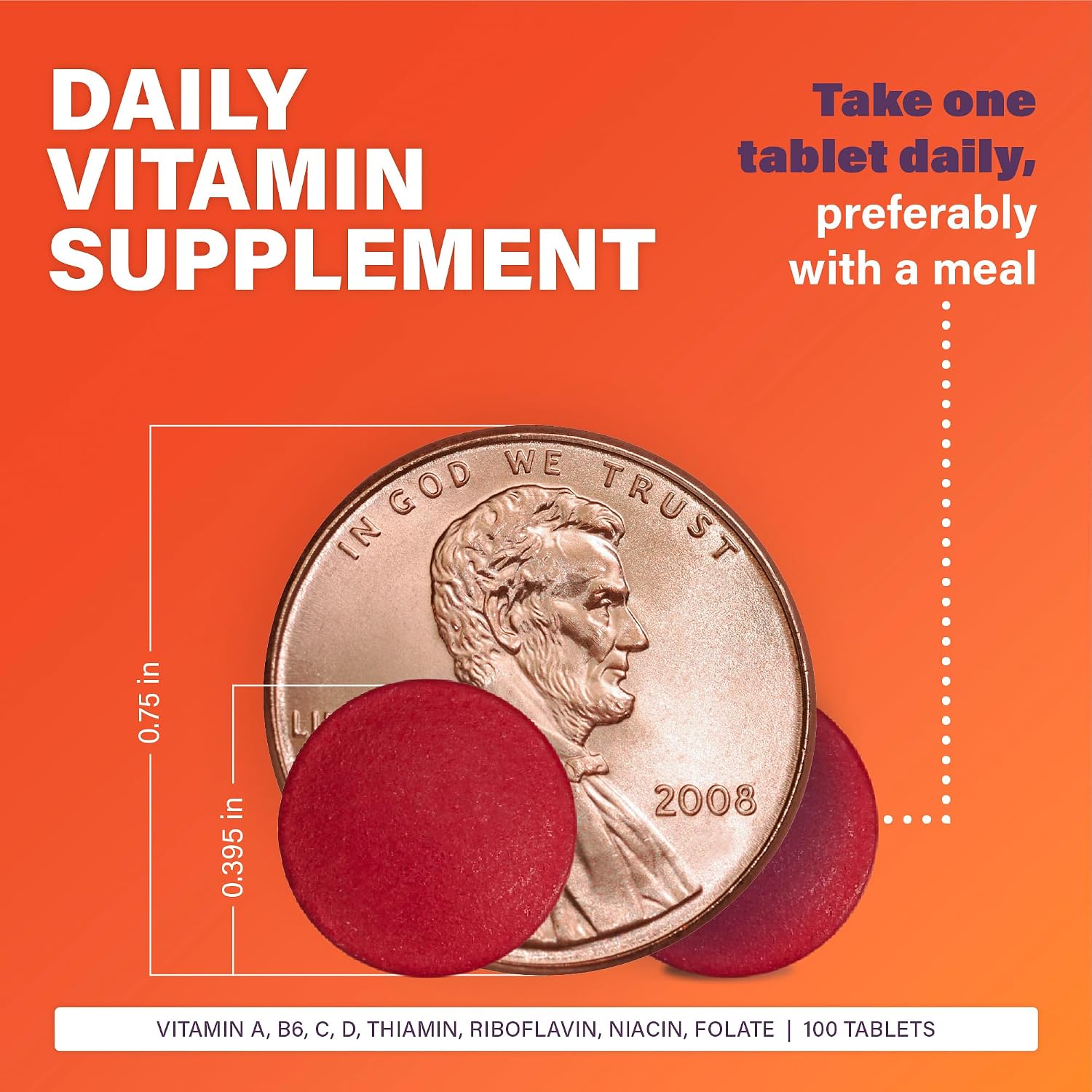 Rugby Daily-Vite Multivitamin for Adults, 100 Tablets (2-Pack) | Gluten-Free Dietary Supplement with Vitamin A, C, D and Thiamin