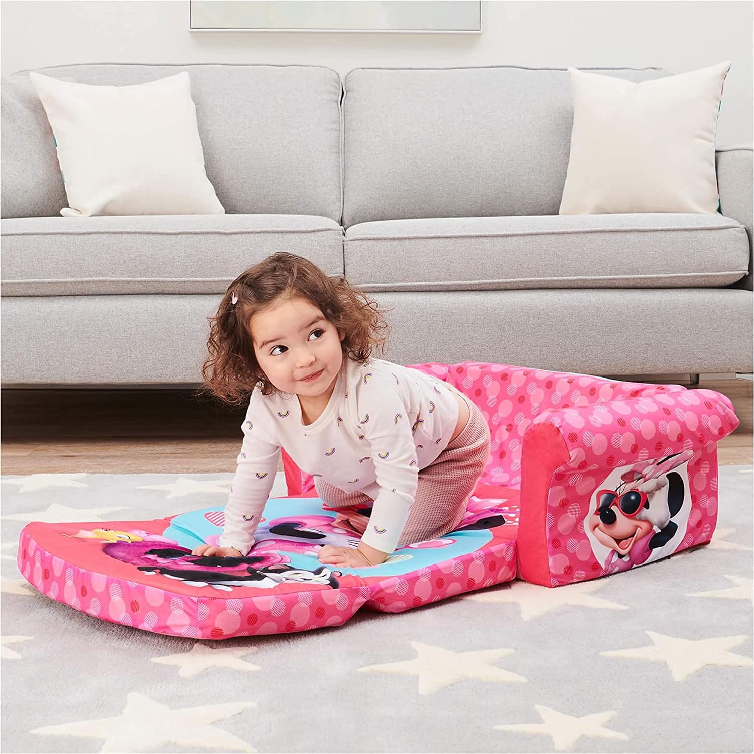 Marshmallow Furniture, Children's 2 in 1 Flip Open Foam Sofa, Minnie Mouse, by Spin Master | Pullout Foam Sleeper for Folding Lounging, Sitting, and Napping for Toddlers & Kids, Bedroom and Playroom Use