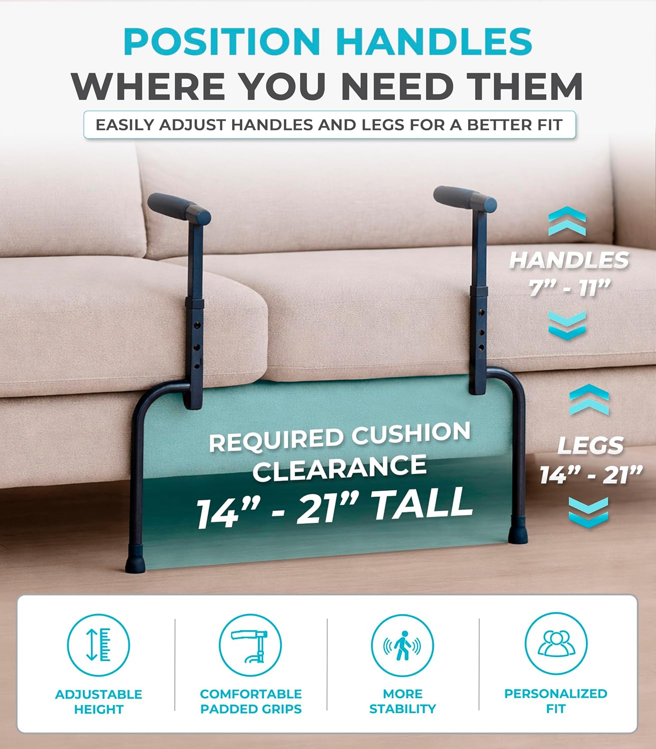 Able Life Universal Stand Assist with Legs, Chair Lift-Assist for Elderly, Grab Bar Standing Aid for Seniors, Daily Living Mobility Aid, Brown