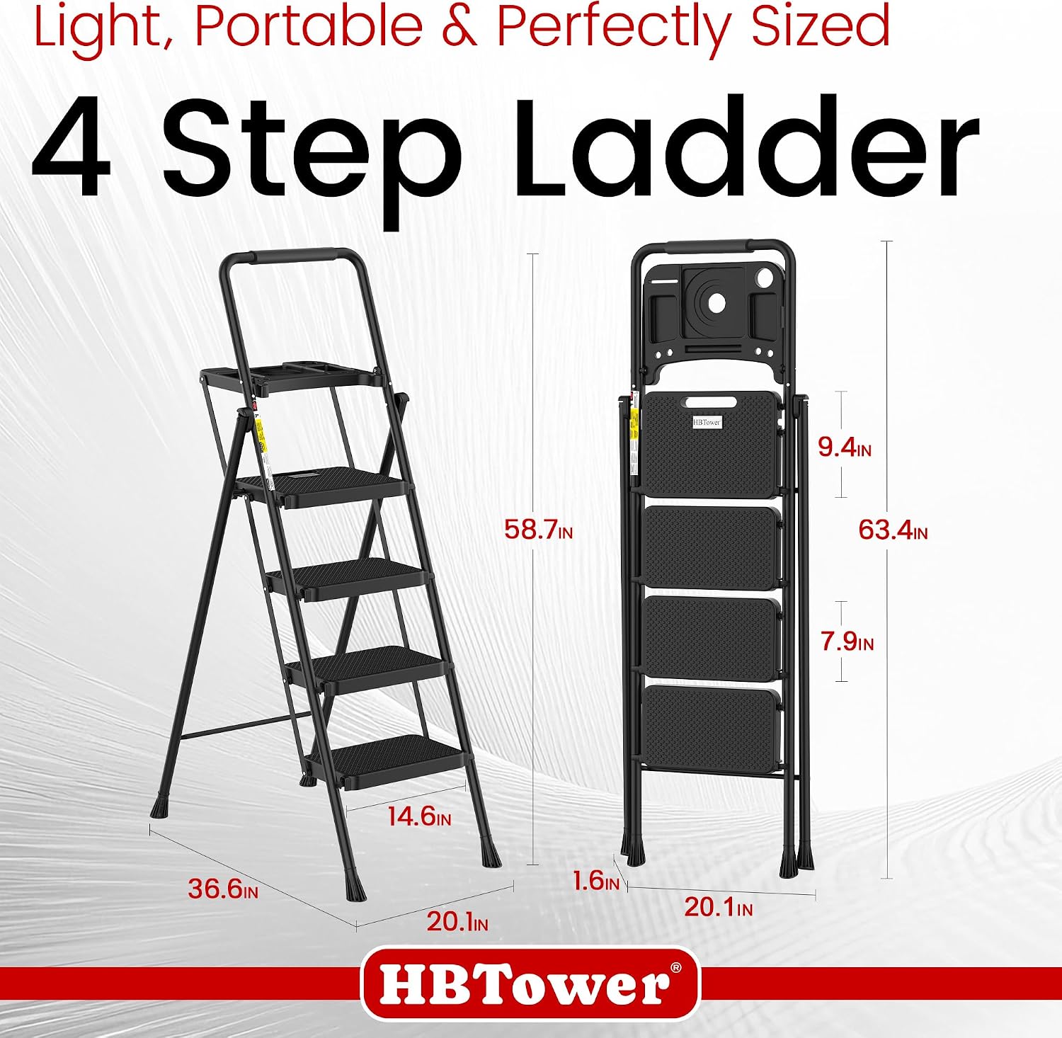 HBTower Step Ladder, Folding Step Stool with Wide Anti-Slip Pedal