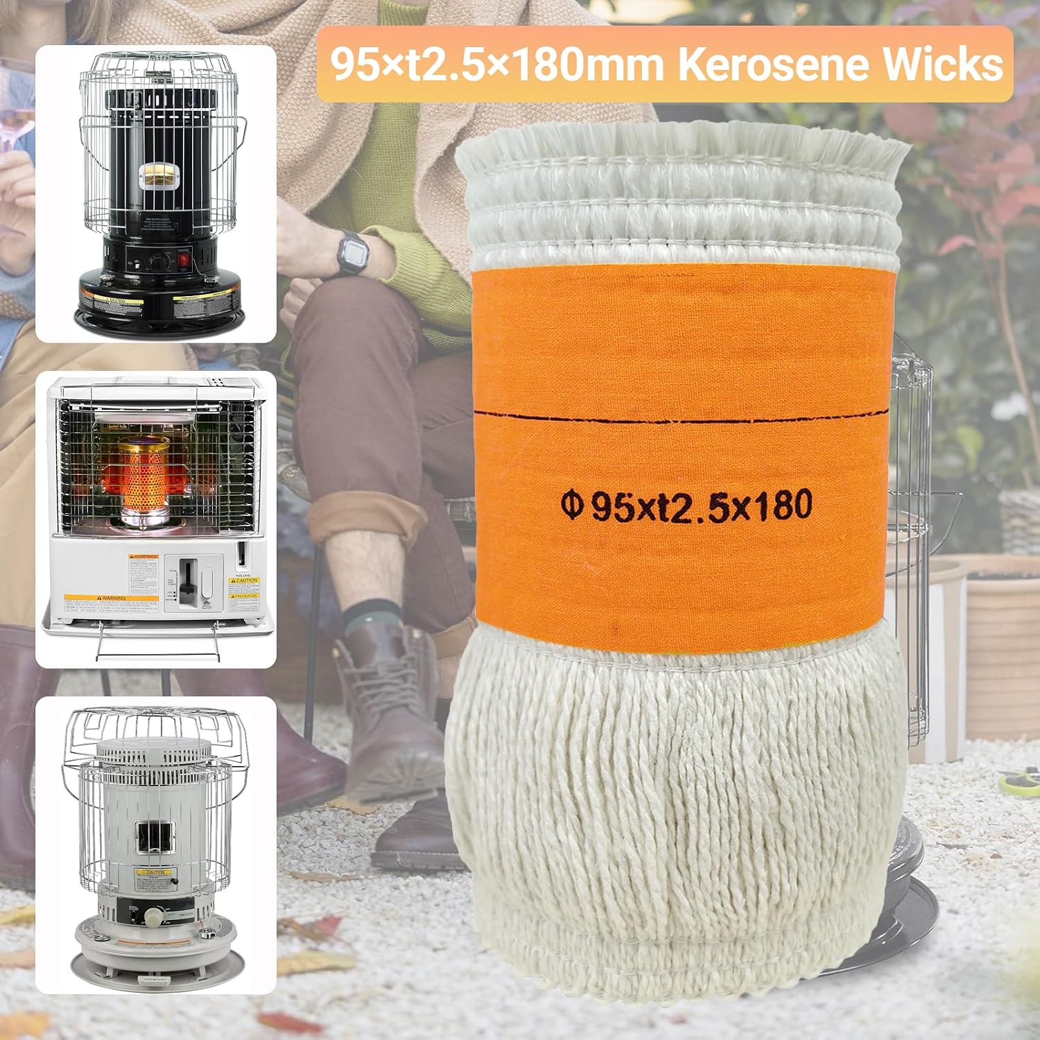 95x2.5Tx180mm Kerosene Heater Wick, Smokeless Fiberglass and Cotton Replacement Wick for Indoor Outdoor Use