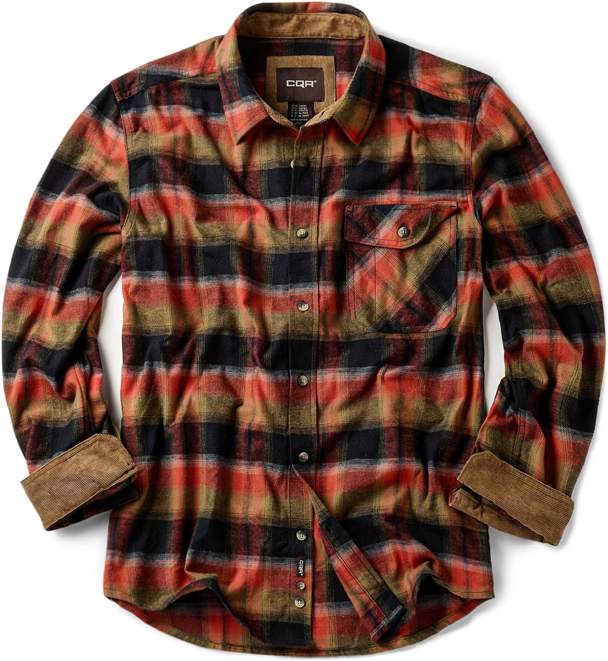 CQR Men's 100% All Cotton Button Down Flannel Shirts, Long Sleeve Brushed Warm Soft Casual Outdoor Plaid Shirt