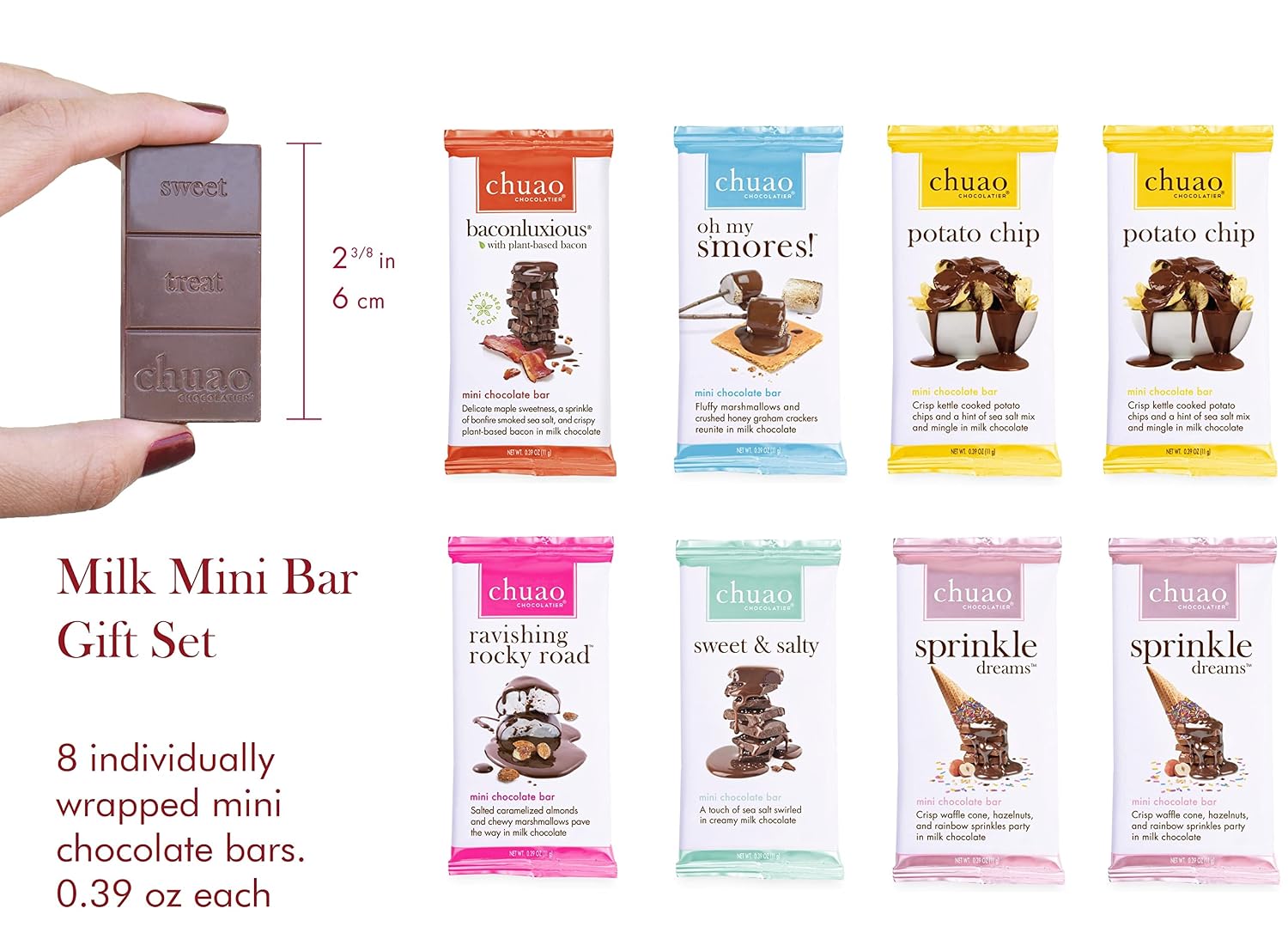 Chuao Chocolatier Taste the Joy Mini Gourmet Chocolate Bar Gift Box | Milk and Dark Chocolate Variety Sampler |16 Mini Bars (0.39 oz each)