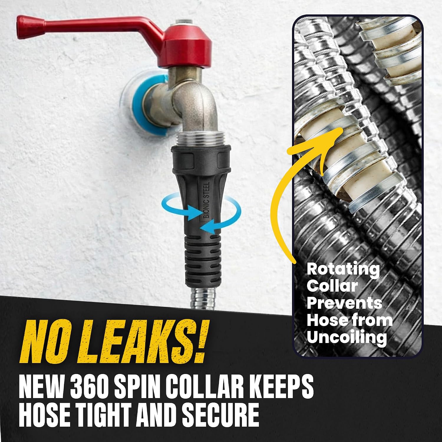 BIONIC STEEL 50 Ft Metal Garden Hose with Sprayer Nozzle | Non Kinking Design, Stainless Steel Heavy Duty Water Hose 50Ft x 5/8 in. Flexible & NON Expandable for Water Flow, 500 PSI