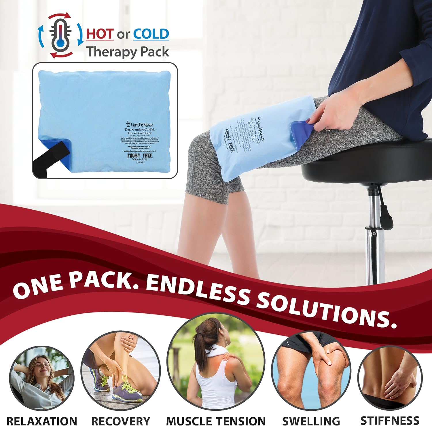 Reusable Hot & Cold Therapy Pack for Pain Relief and Injuries, Large | Provides versatile hot or cold therapy to help relieve muscle aches, joint pain, swelling, and stiffness.