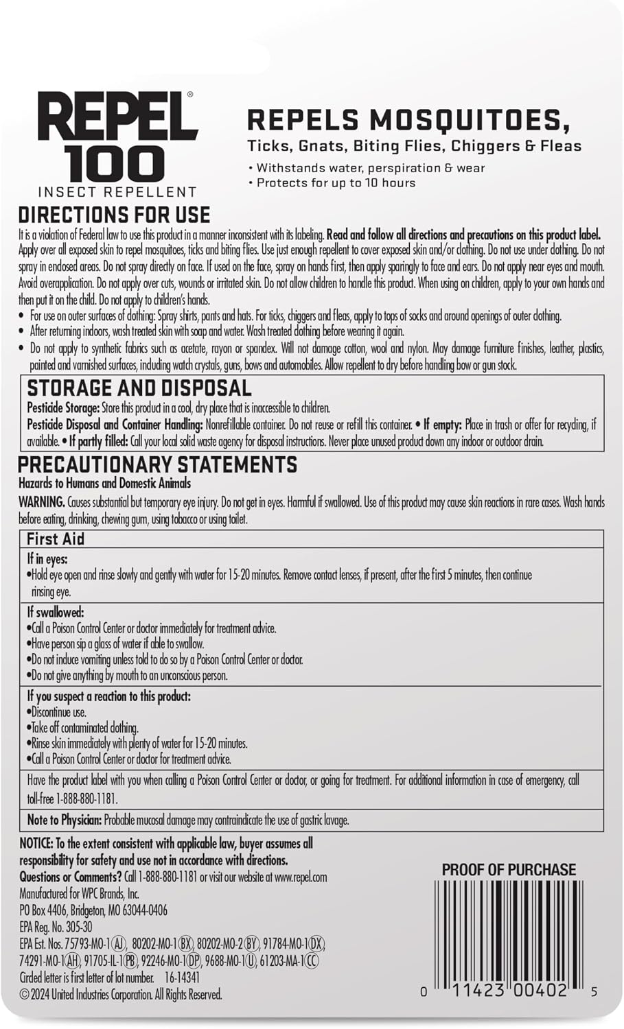 Repel 100 Insect Repellent, 1 Ounce, With DEET, 10-Hour Protection Long-Lasting Insect Repellent Travel Pump Spray Repels Mosquitoes, Ticks, Gnats, Biting Flies, Chiggers And Fleas