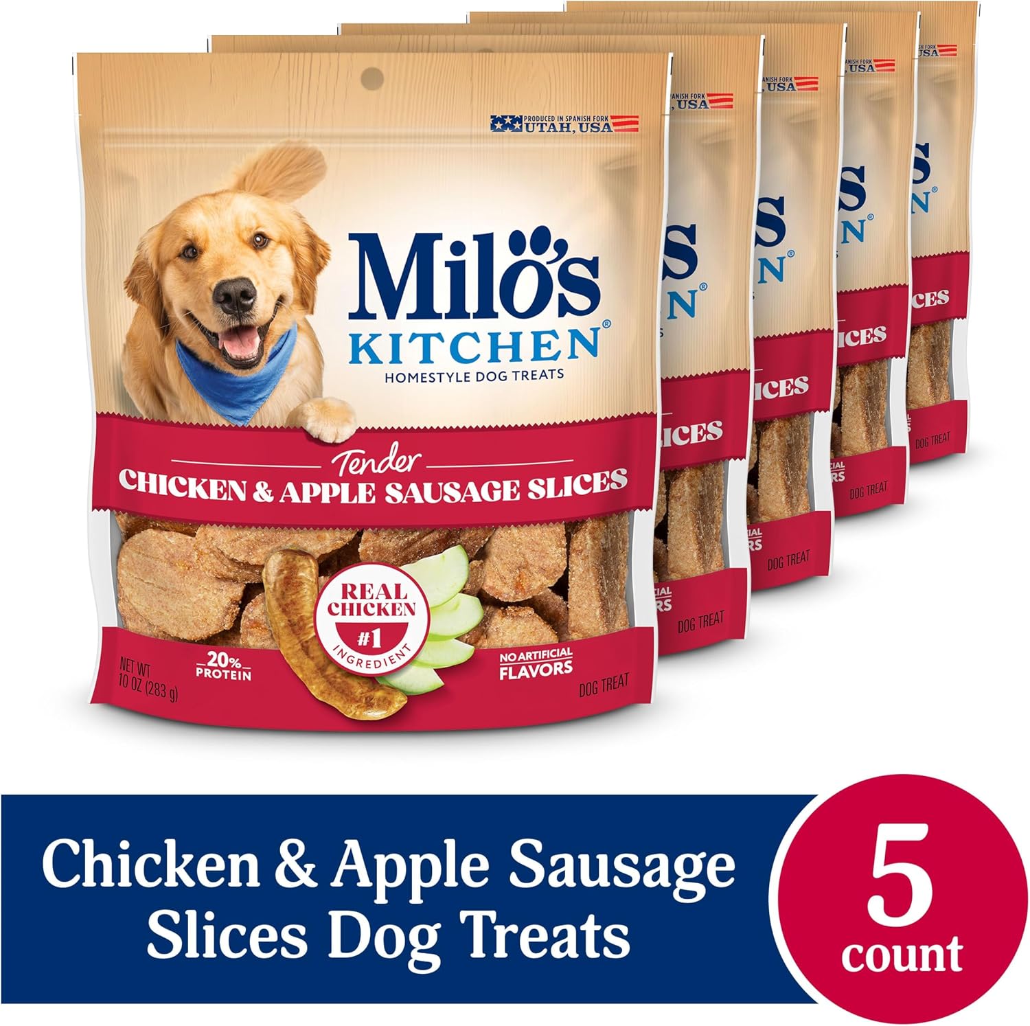Milo’s Kitchen Chicken & Apple Sausage Slices Dog Treats, 18 Oz. Bag