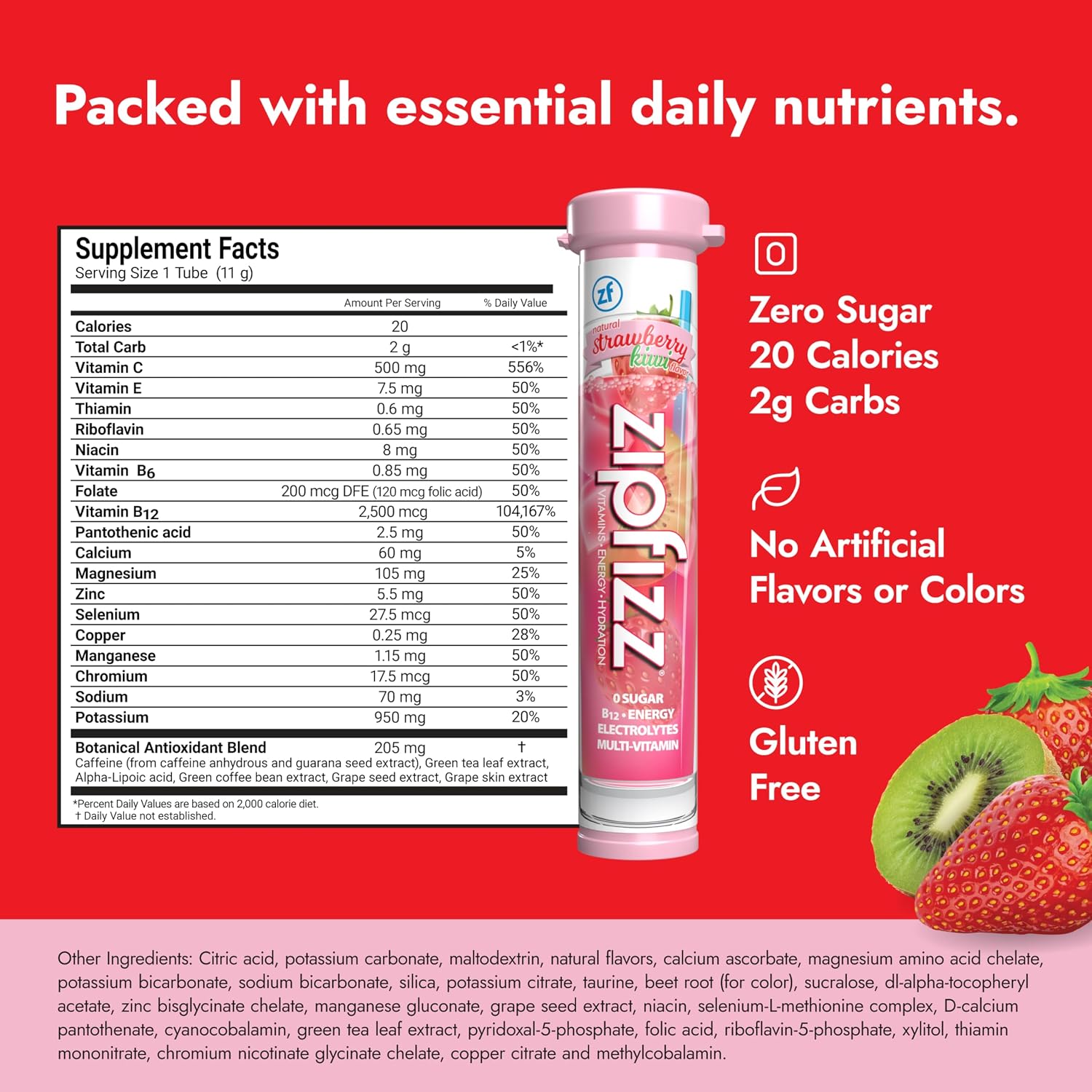 Zipfizz Energy Drink Powder, 20 Pack B12 Electrolyte - Pink Lemonade | Hydration tubes with vitamin drink benefits, 100mg caffeine, B12, electrolytes, & no artificial sugar for active lifestyle