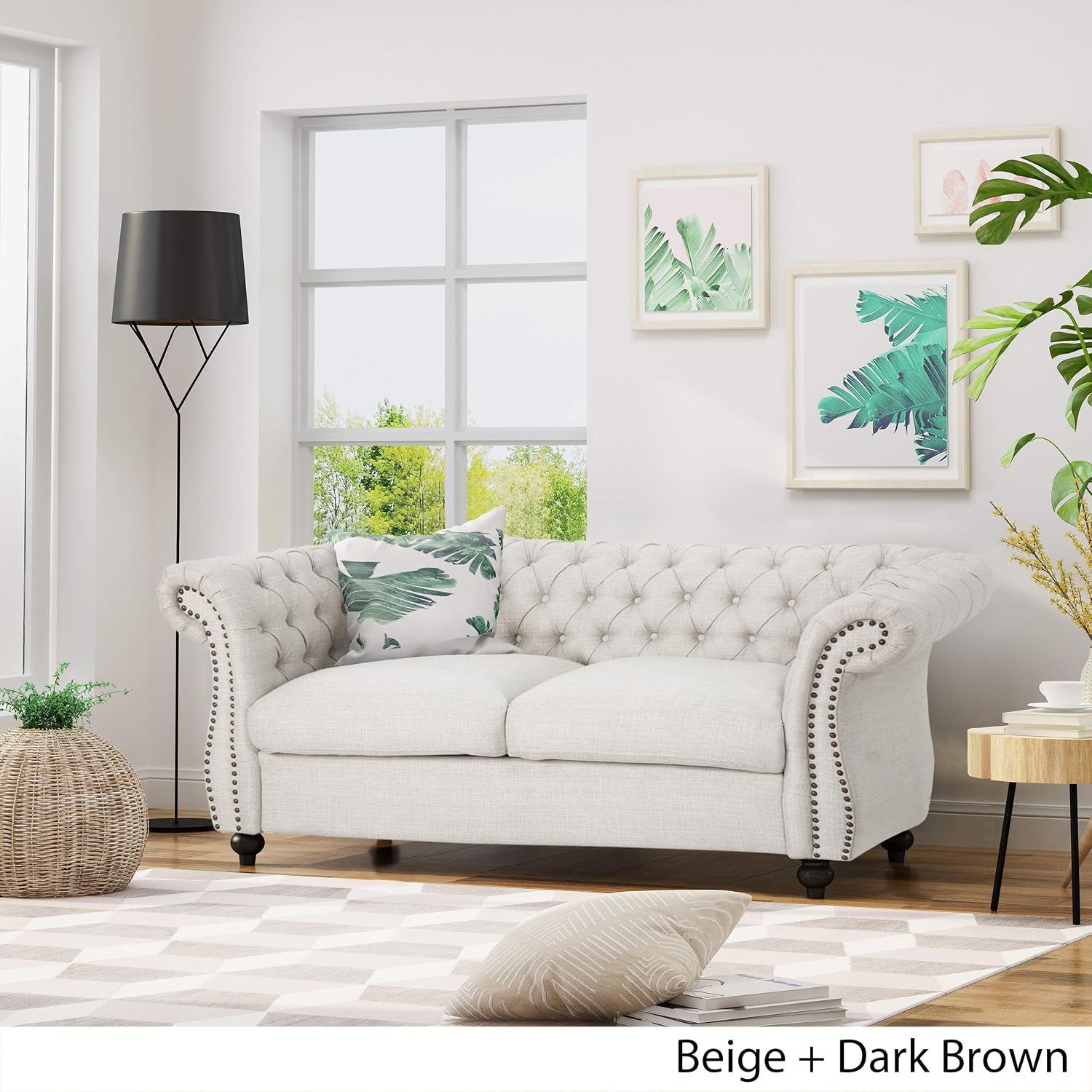 Christopher Knight Home Karen Traditional Chesterfield Loveseat Sofa, BlackBerry and Dark Brown, 61.75 x 33.75 x 27.75