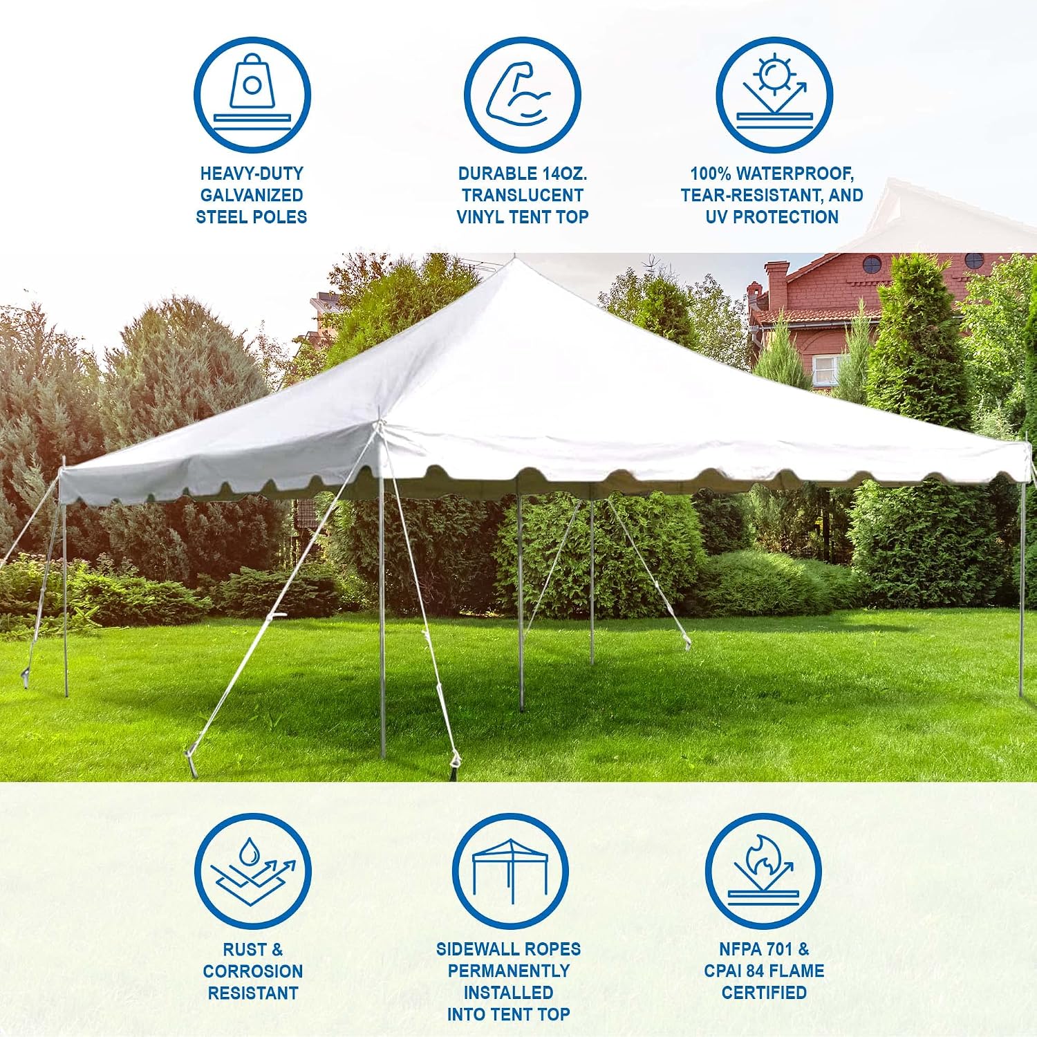 20’ x 20’ Weekender Canopy Pole Tent, Indoor and Outdoor Heavy Duty Easy Up, 80 Person Capacity Tent for Parties, Weddings, and Events, Commercial and Residential Use, PVC White Top | Easy Up Weekender Canopy Tent With 80 Person Capacity - Outdoor Canopi…