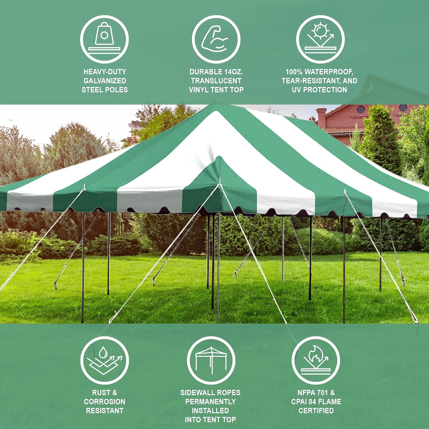 20’ x 20’ Weekender Canopy Pole Tent, Indoor and Outdoor Heavy Duty Easy Up, 80 Person Capacity Tent for Parties, Weddings, and Events, Commercial and Residential Use, PVC White Top | Easy Up Weekender Canopy Tent With 80 Person Capacity - Outdoor Canopi…