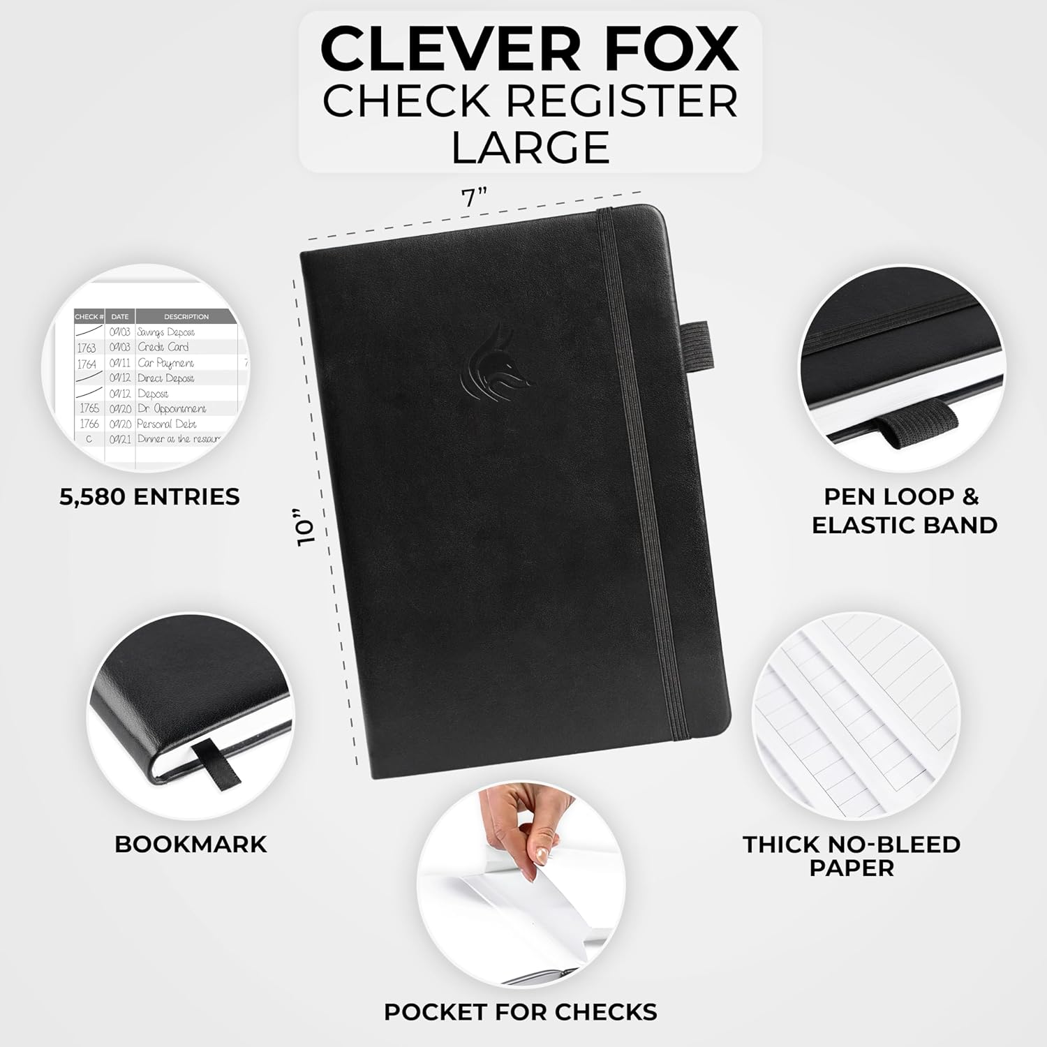 Clever Fox Check Register Book, Checkbook Ledger, 5.8x8.3 Purple