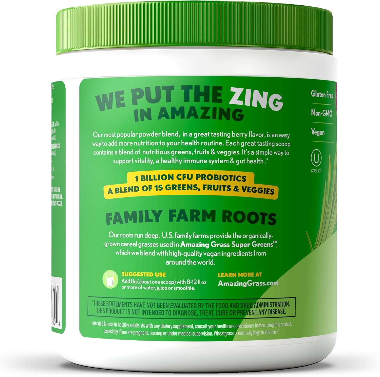Amazing Grass Super Greens Powder Original, 60 Servings, 16.9 oz | Organic Greens Superfood Powder with Spirulina, Beet Root, Probiotics & Digestive Enzymes to Support Digestion