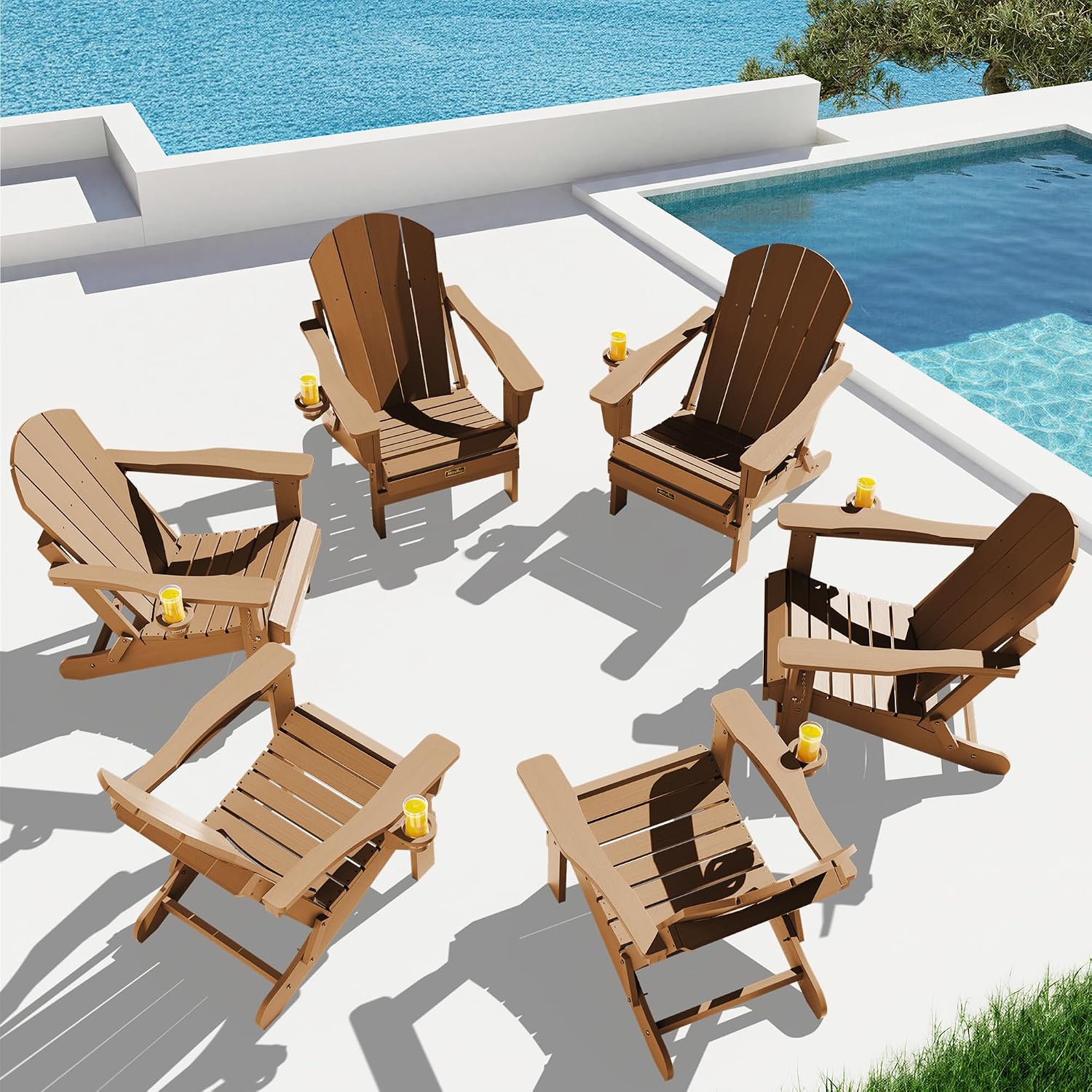SERWALL Folding Adirondack Chairs with Cup Holder, Outdoor Fire Pit - Blue