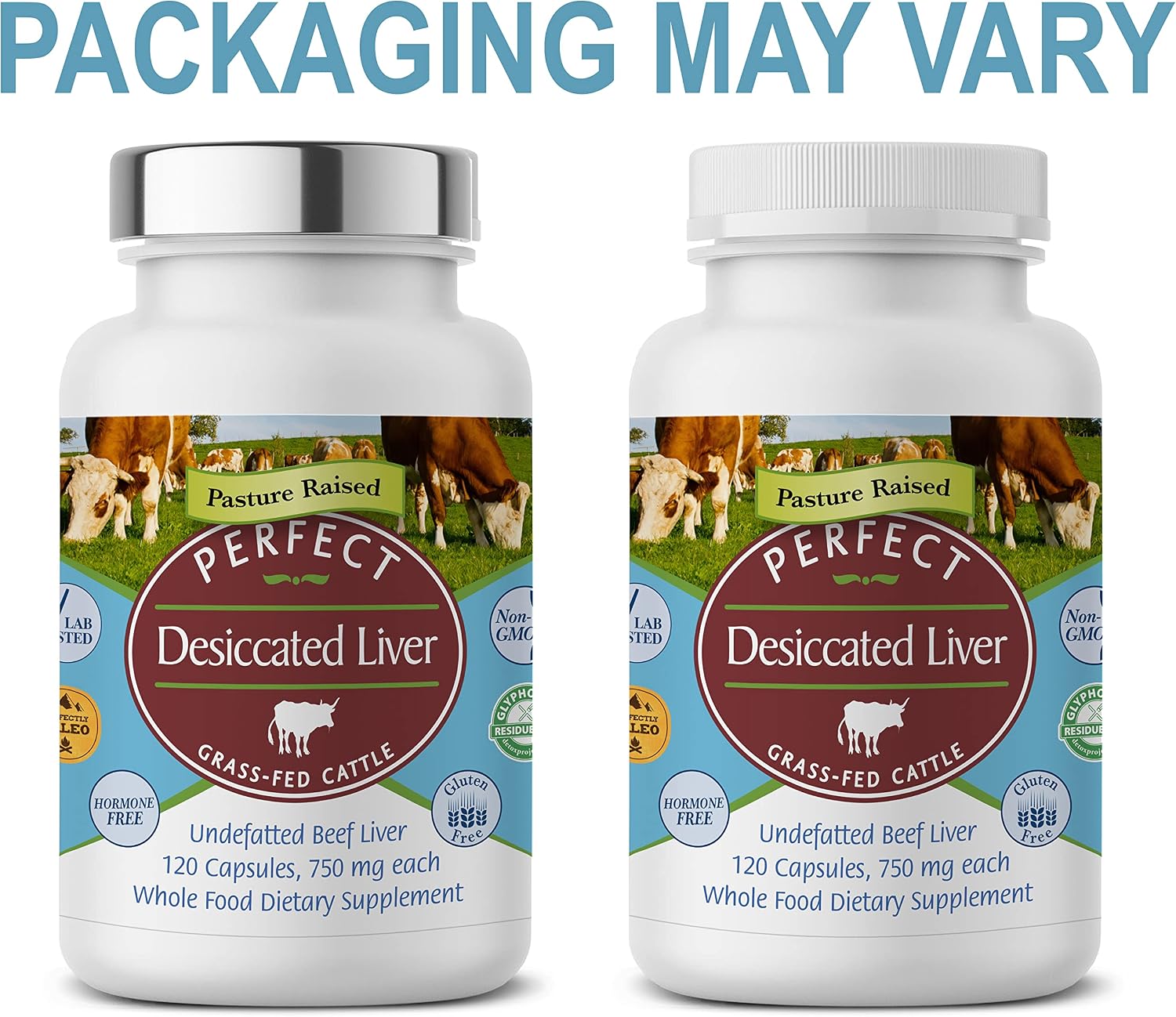 Perfect Supplements – Perfect Desiccated Liver – 120 Capsules - Undefatted Beef Liver – Natural Source of Protein, Iron, Vitamins A & B