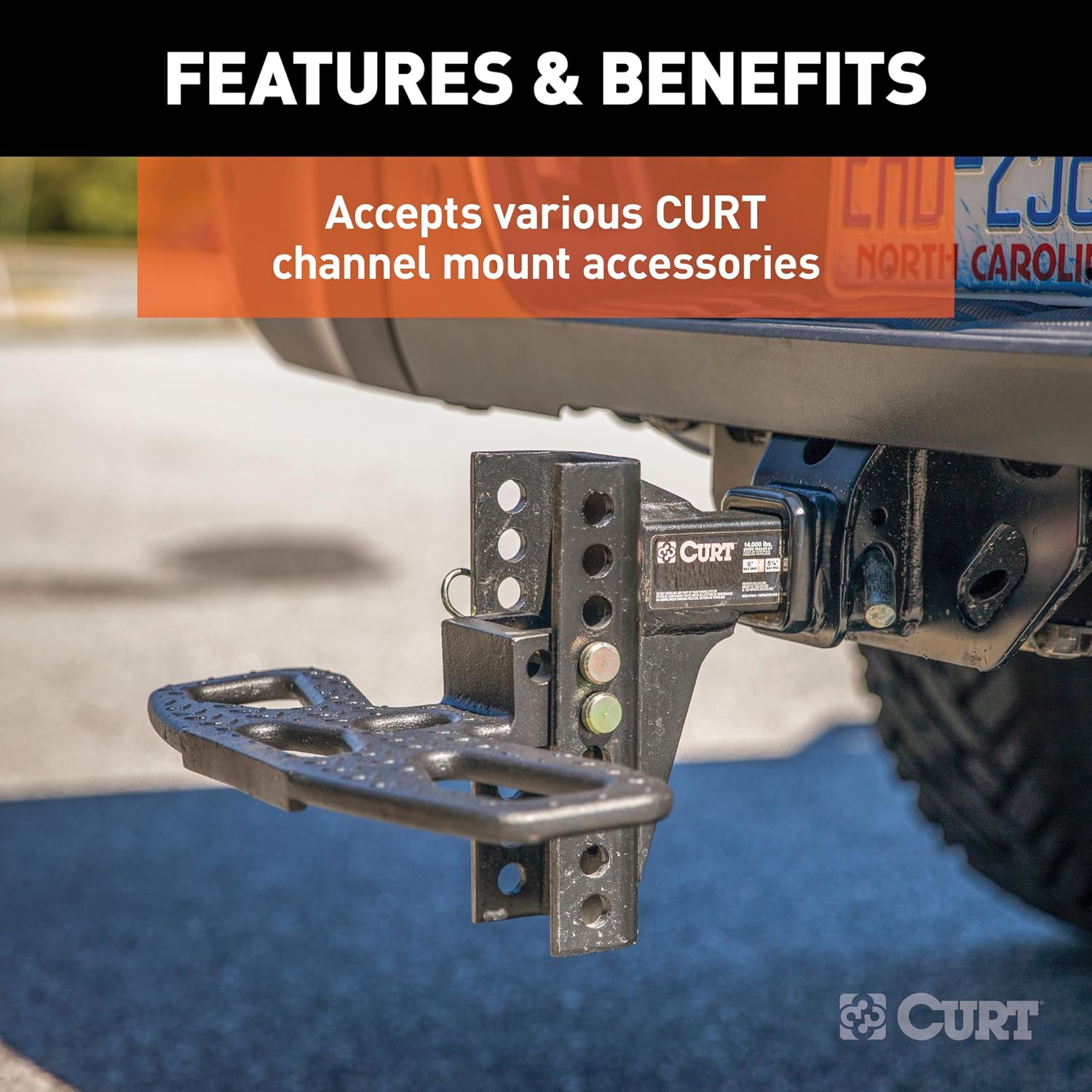 CURT 45900 Adjustable Dual-Ball Channel Mount, 2" Shank, 6" Drop | 2" Ball Rated 10, 000 lb, 2-5/16" Ball Rated 14, 000 lb, 5-1/4" Rise