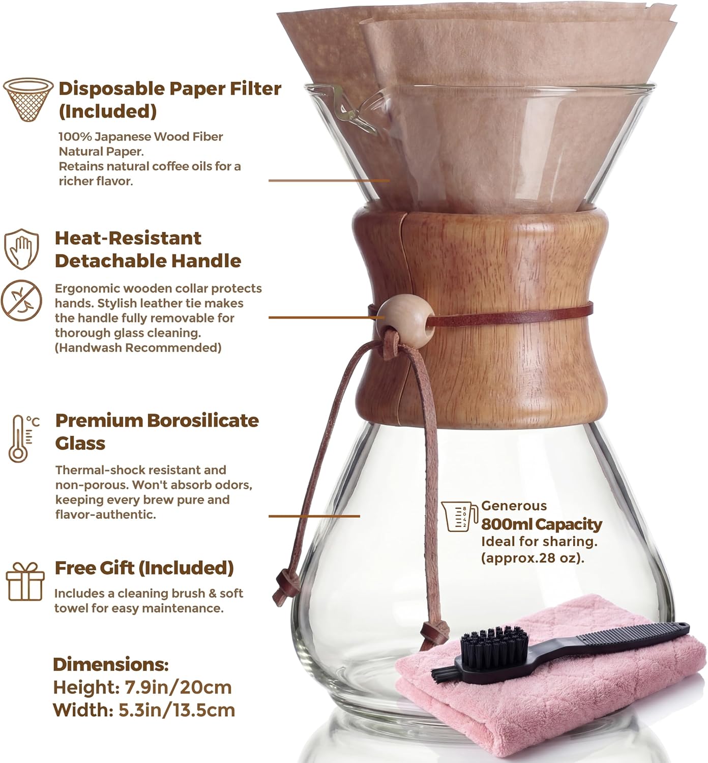 AGOGO Pour Over Coffee Maker Set, 34oz Classic Style, 304 Stainless Filter | Barista kit for home kitchen, Cafe, Camping & Office; 20oz-40oz Classic, Slim, Diamond styles; Includes brush & towel.