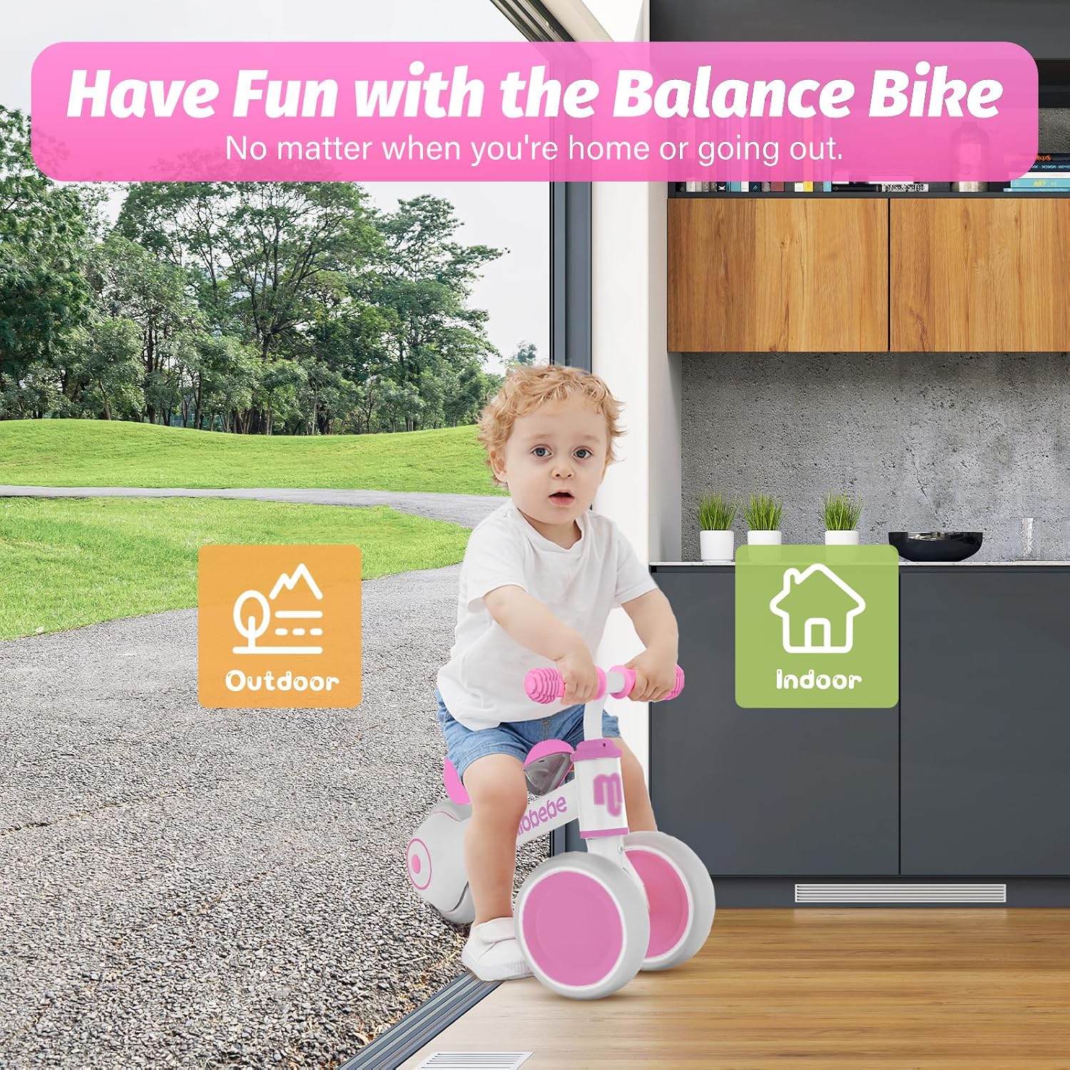 Baby Balance Bike, Cute Toddler Bikes 12-36 Months Gifts for 1 Year Old Girl Bike to Train Baby from Standing to Running with Adjustable Seat Silent & Soft 3 Wheels