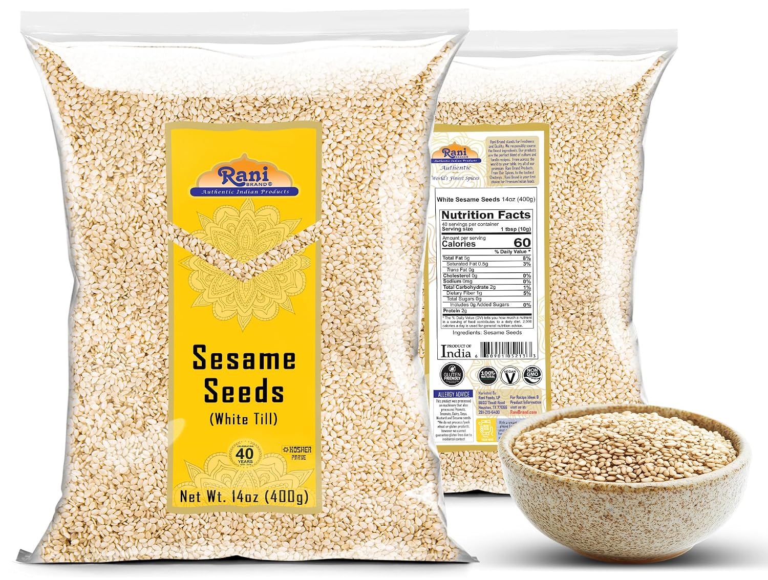 Rani Sesame Seeds Whole Brown, Raw (Till) 28oz (800gm) ~ All Natural | Gluten Friendly | NON-GMO | Vegan | Indian Origin