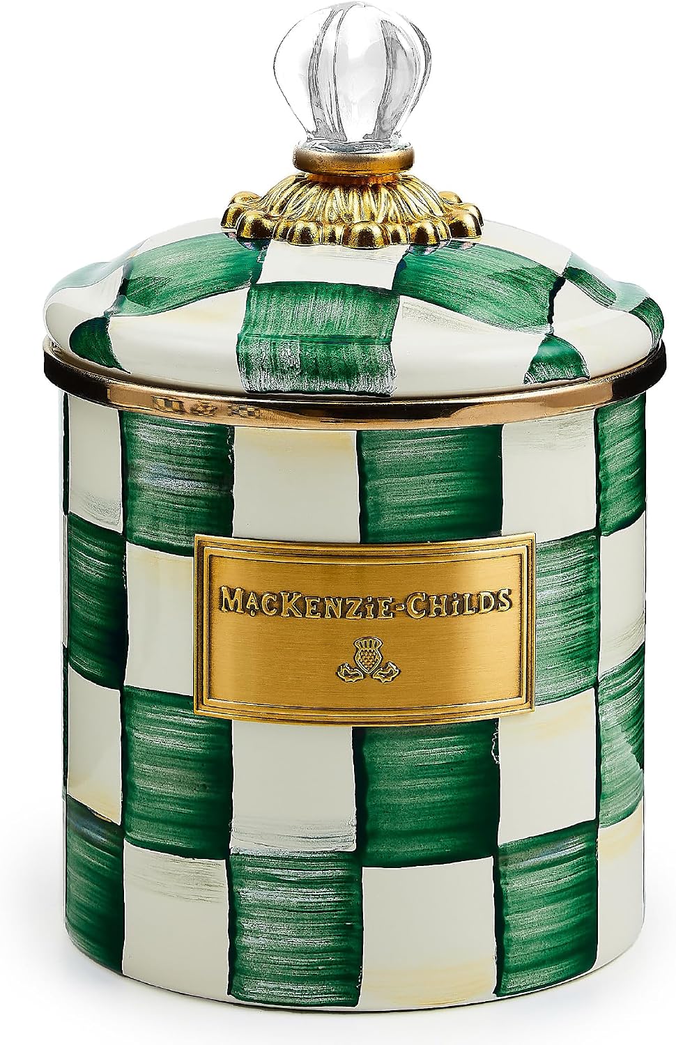 MACKENZIE-CHILDS Enamel Canister, Small, Black-and-White Courtly Check