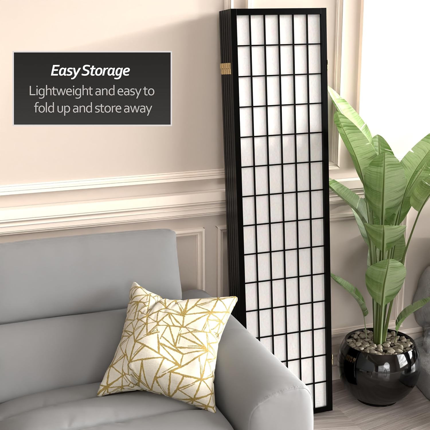 Red Lantern 6 ft. Tall Window Pane Shoji Screen - Walnut - 5 Panels